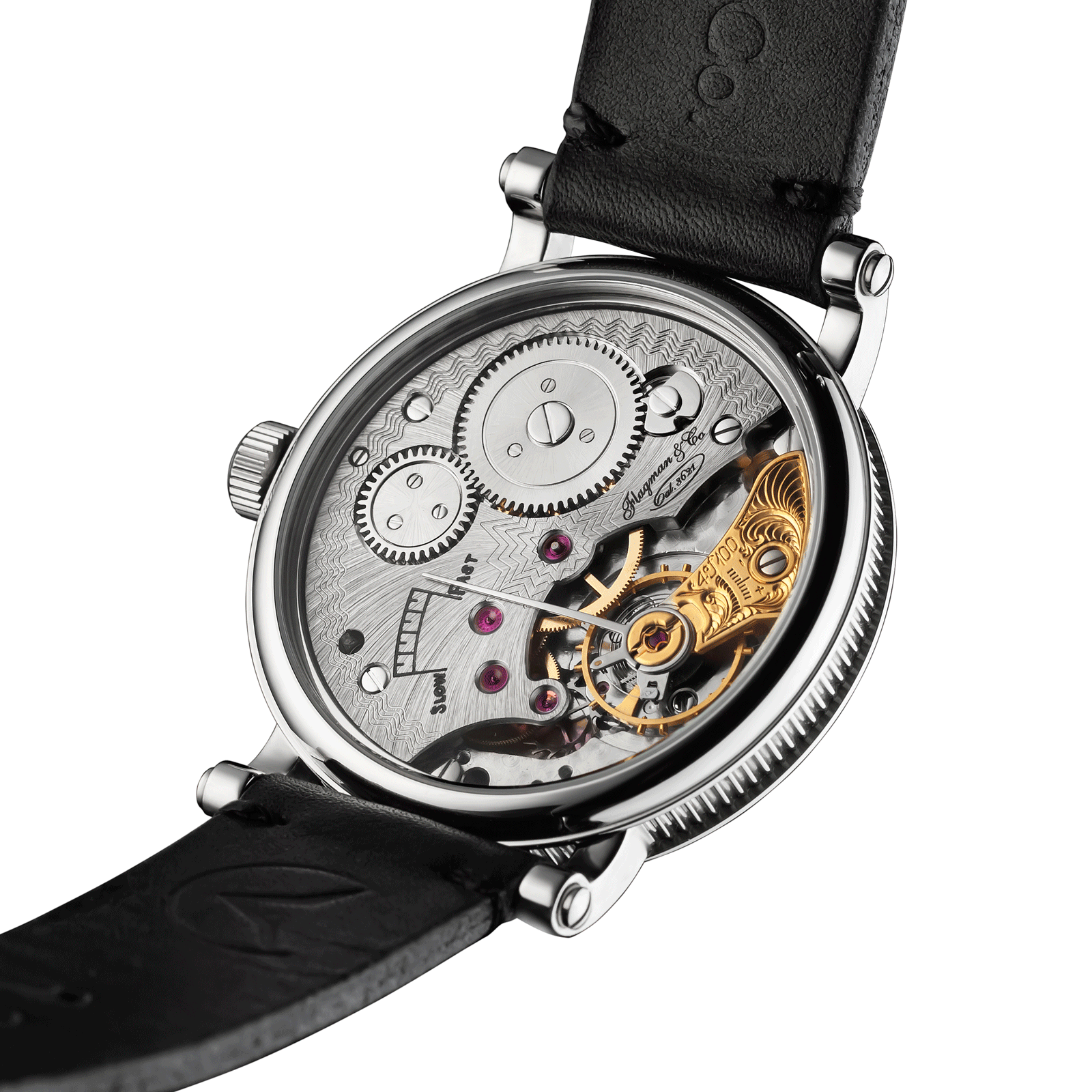 Detailed Back view of Handmade watch – exposed movement - Adeptness