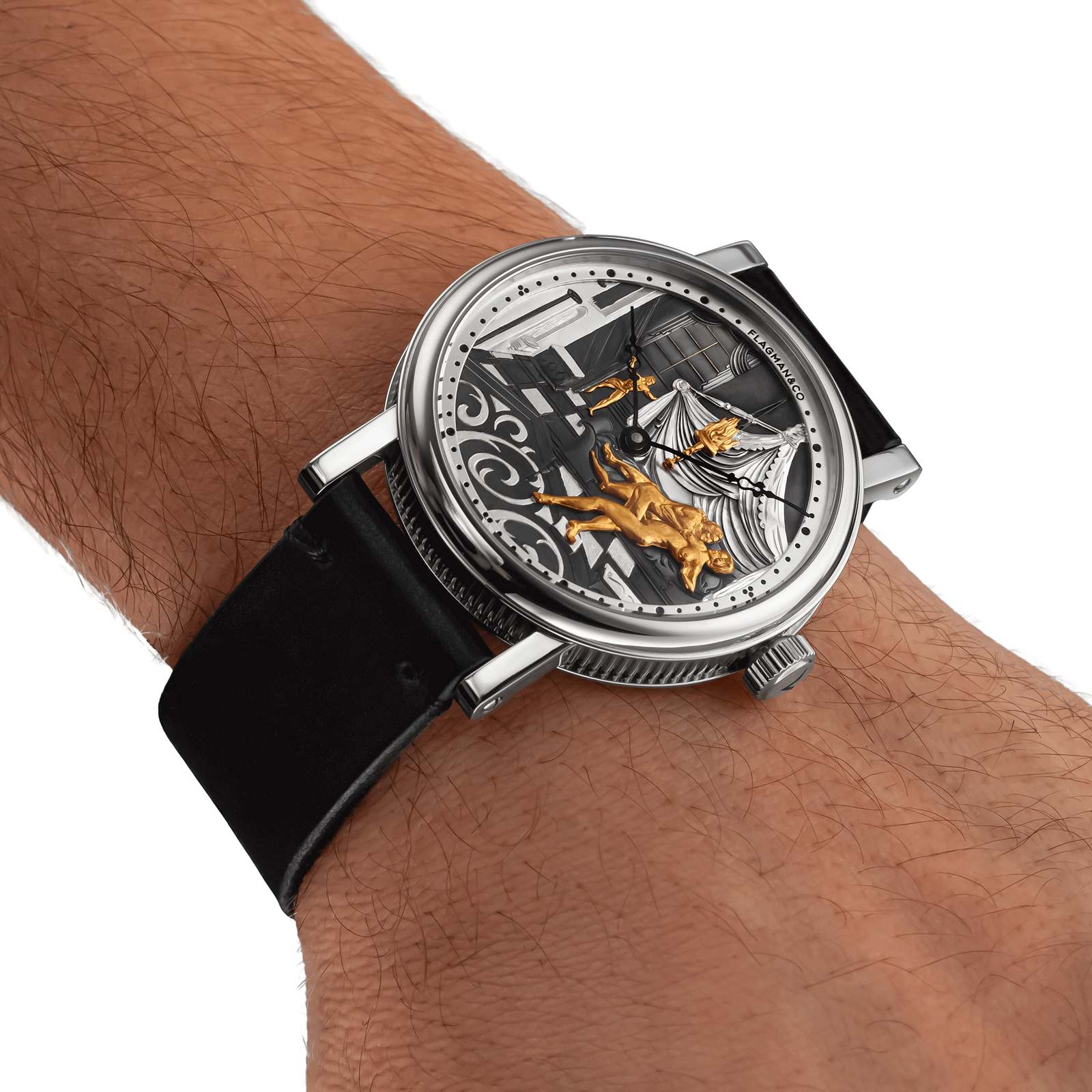 Silver- and gold-plated Handmade watch Adeptness, worn on mens wrist