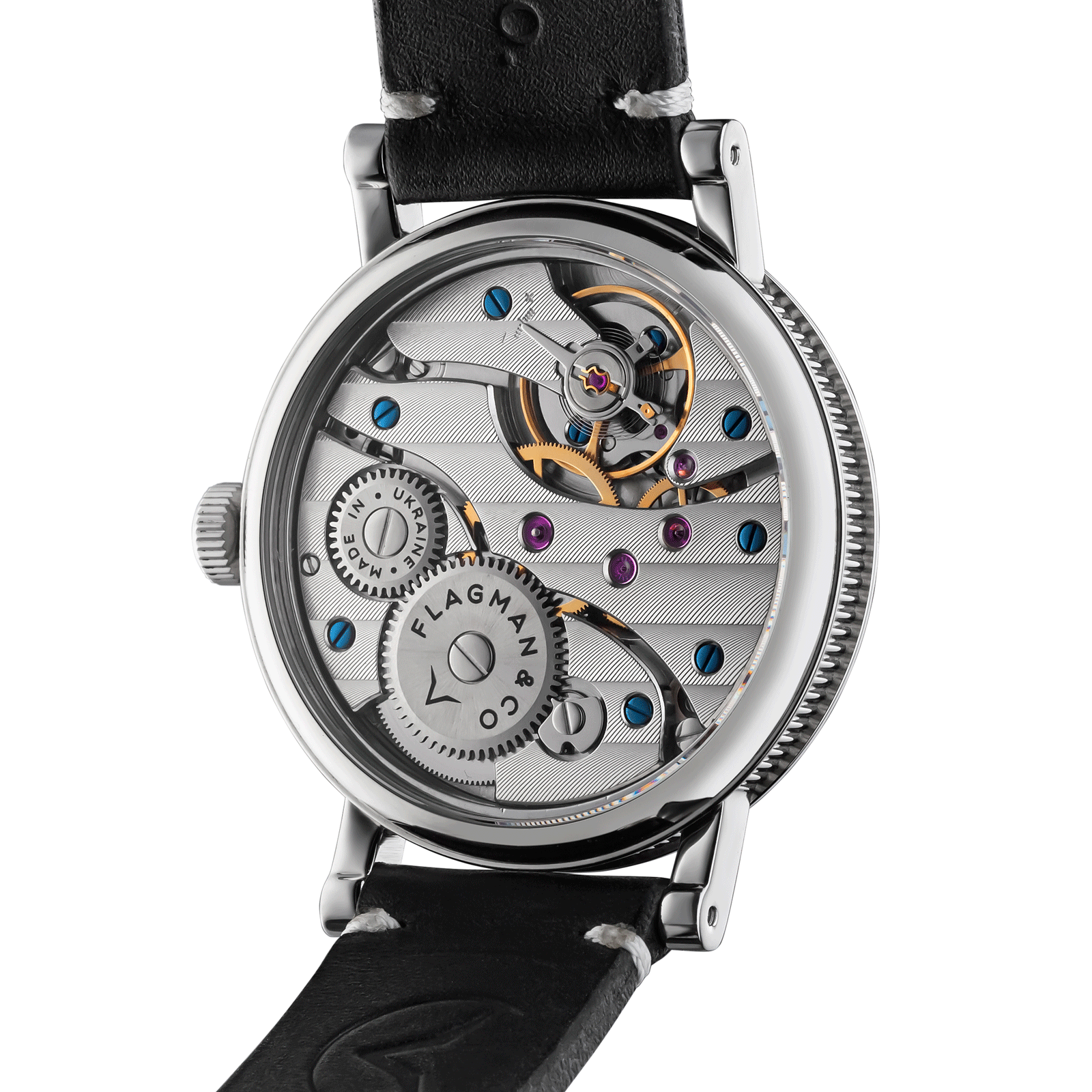 Back view of Bohemia Black Mechanical watch – exposed movement