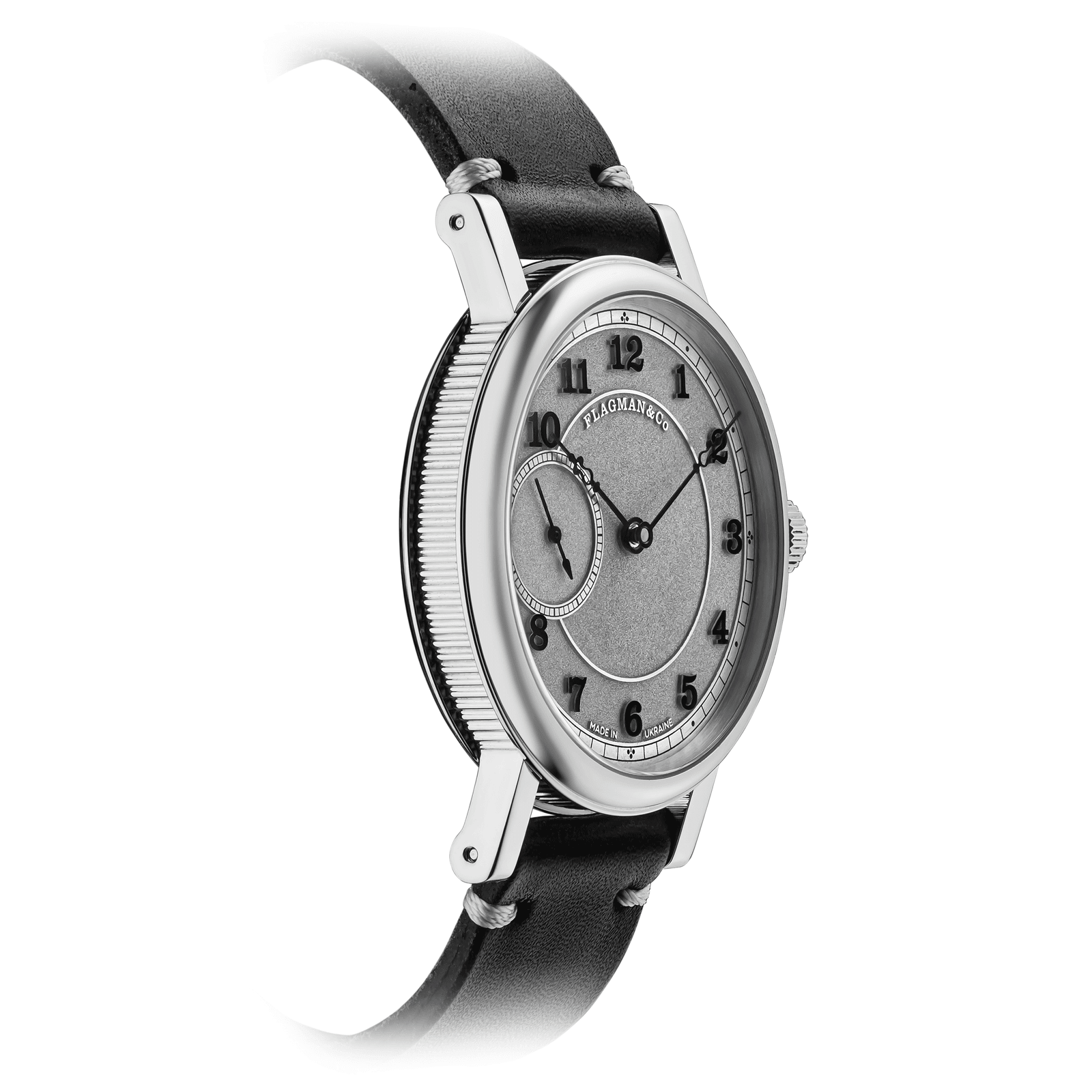 Side view of Handmade watch Bohemia Black with detailed case finish