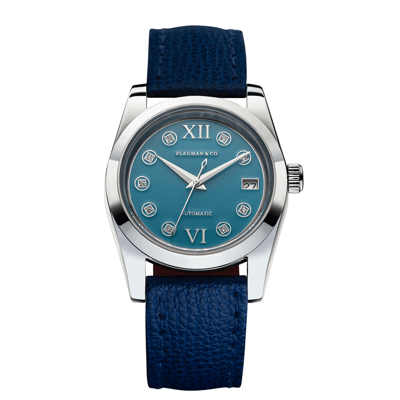 Womens handmade watch Lumine Azure with Deep-Blue leather strap #color_blue