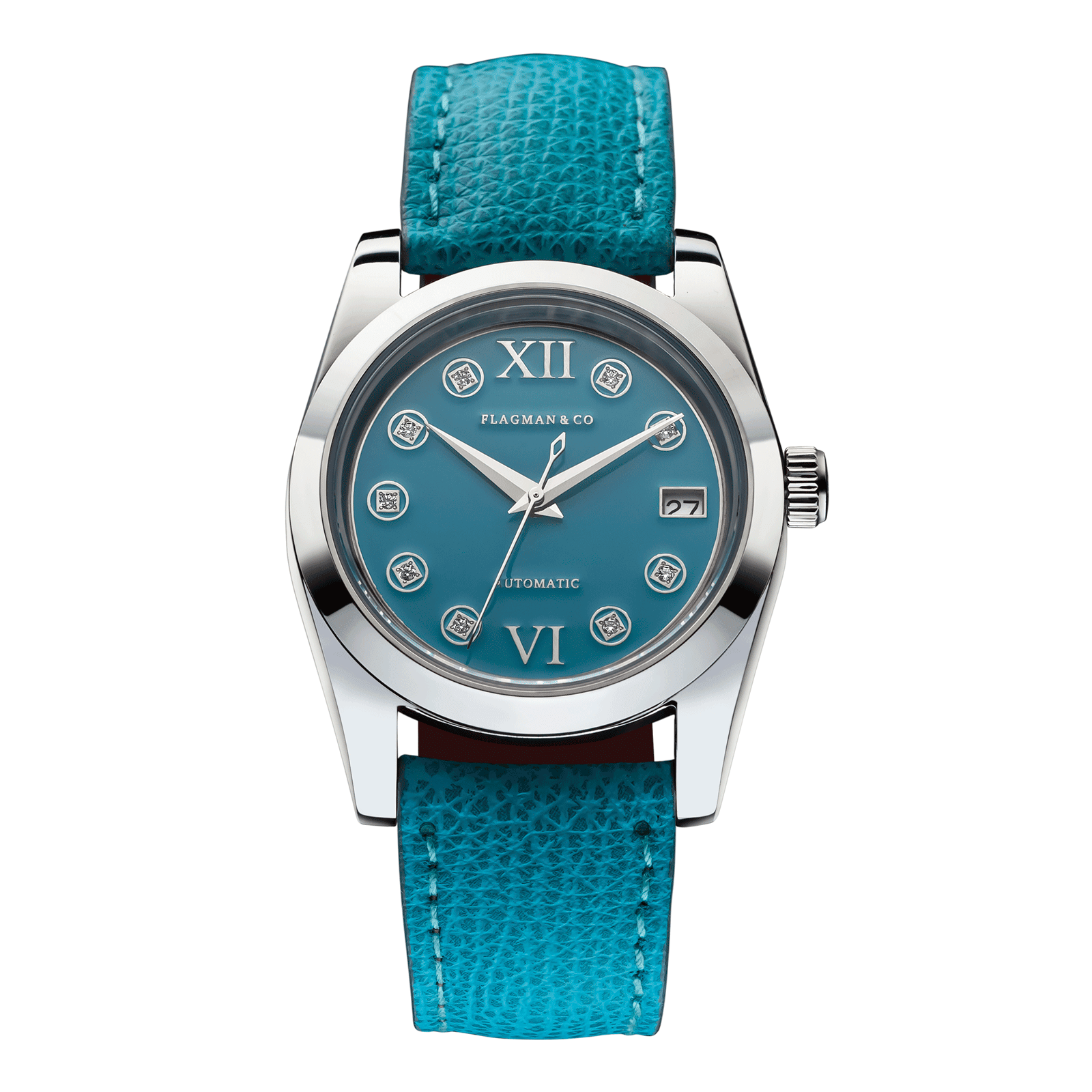 Automatic Mechanical watch for women Lumine Azure with turquoise color leather strap #color_light-blue