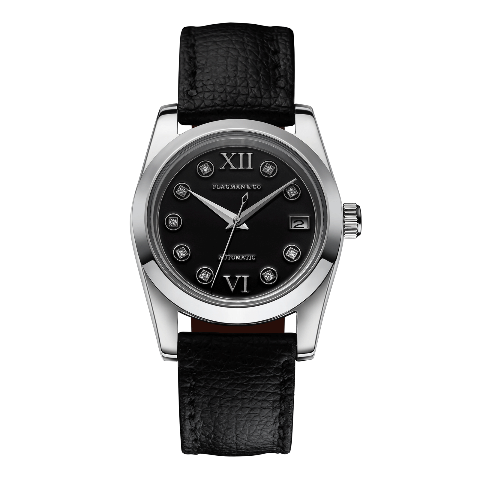 Womens handmade watch Lumine black woth Deep-Black leather strap #color_deep black