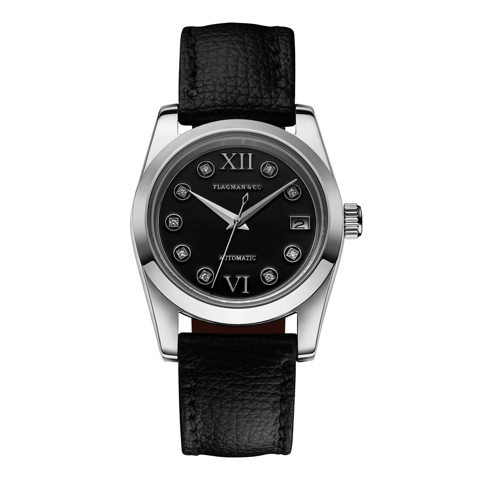 Womens handmade watch Lumine black woth Deep-Black leather strap #color_black