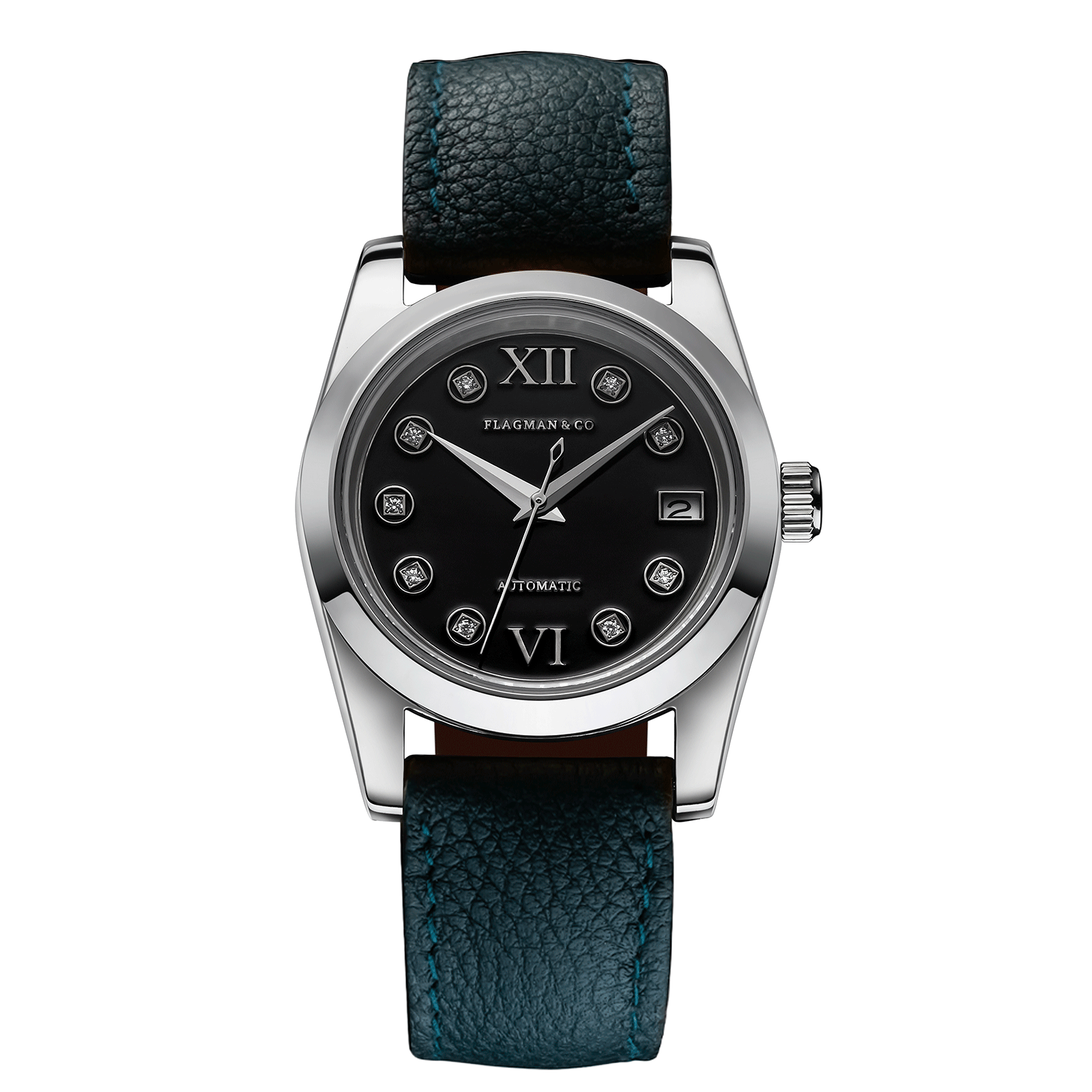 Luxury watch for women Lumine black with Deep-Green leather strap #color_deep green
