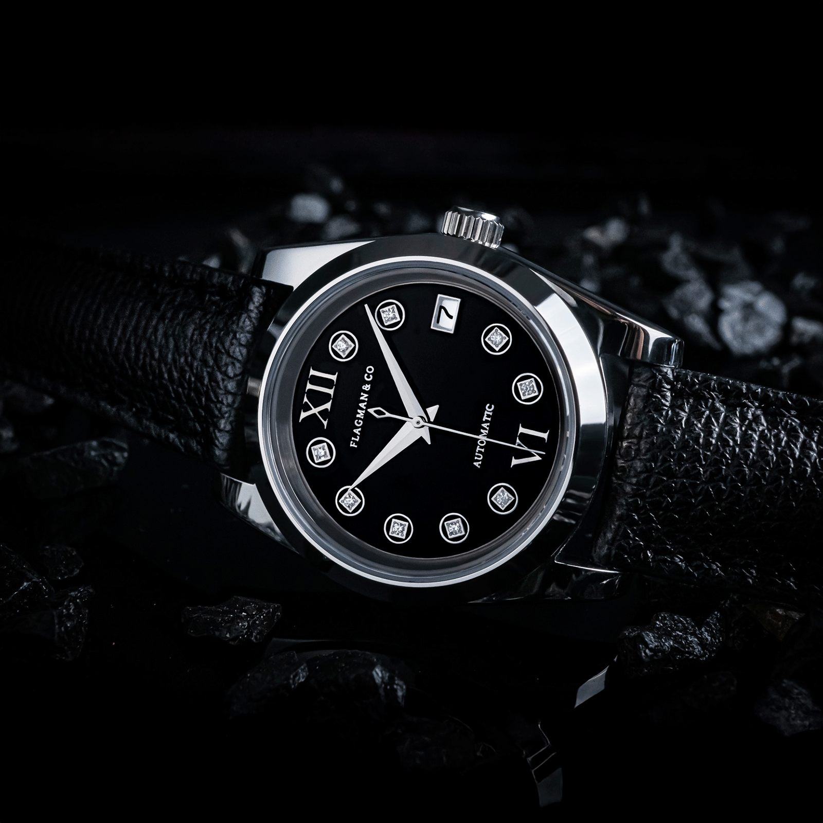 Lifestyle photo of Lumine black Automatic Mechanical Watch in handmade watch