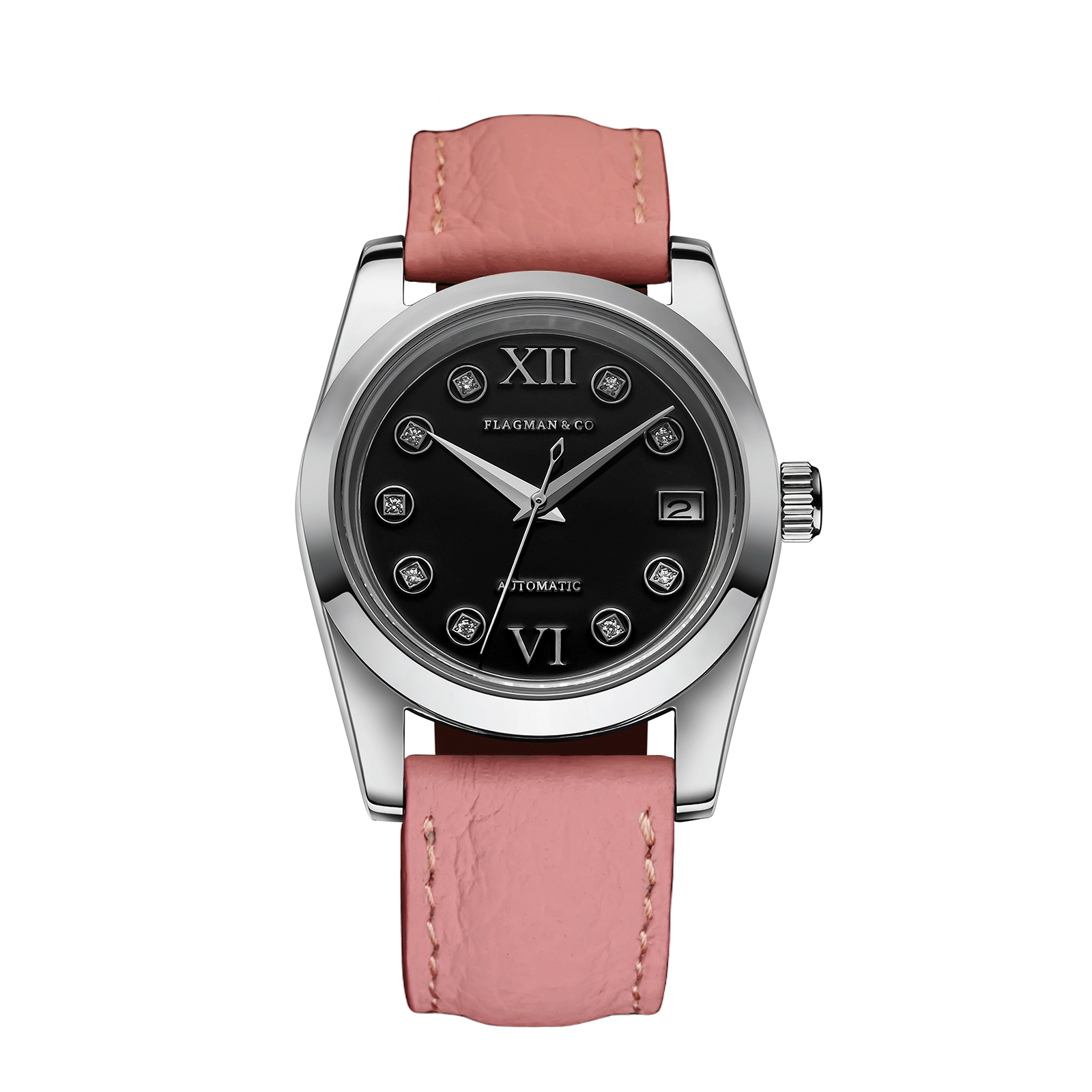 Womens automatic watch Lumine black with Pink leather strap #color_pink