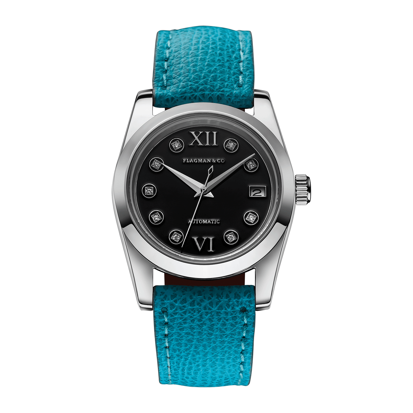 Automatic Mechanical watch for women Lumine black with Tiffany color leather strap #color_lagune