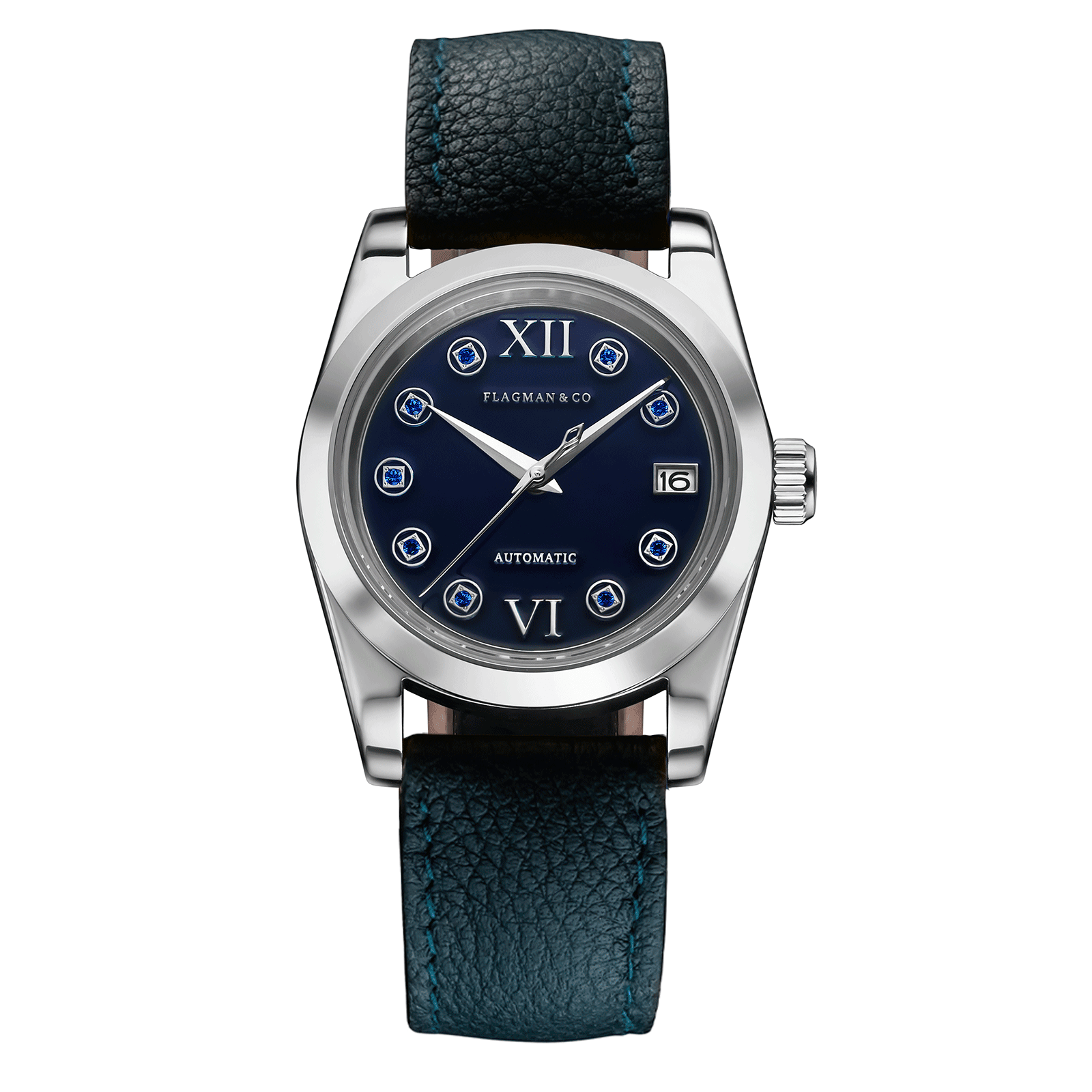 Luxury watch for women Lumine blue with Deep-Green leather strap #color_green