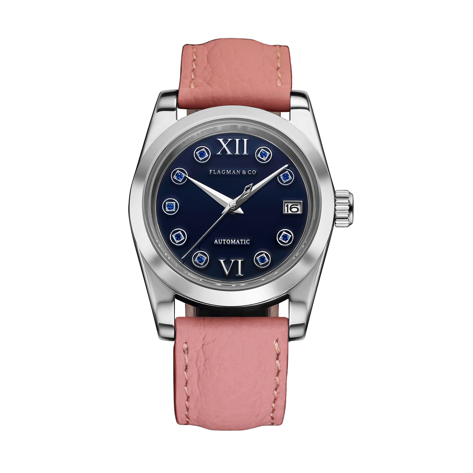 Womens automatic watch Lumine blue with Pink leather strap #color_pink