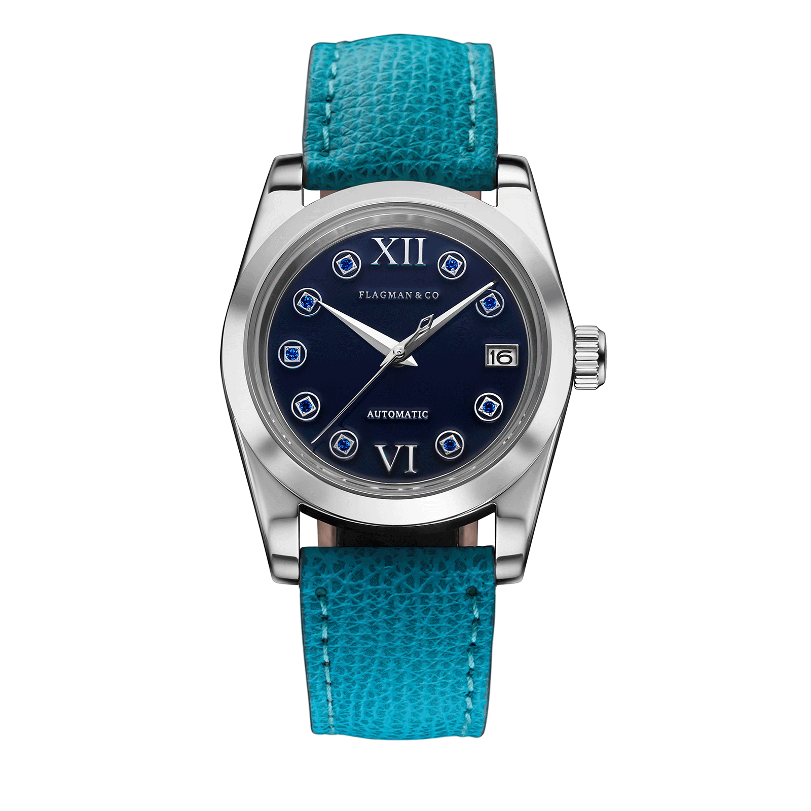 Automatic Mechanical watch for women Lumine blue with Tiffany color leather strap #color_lagune