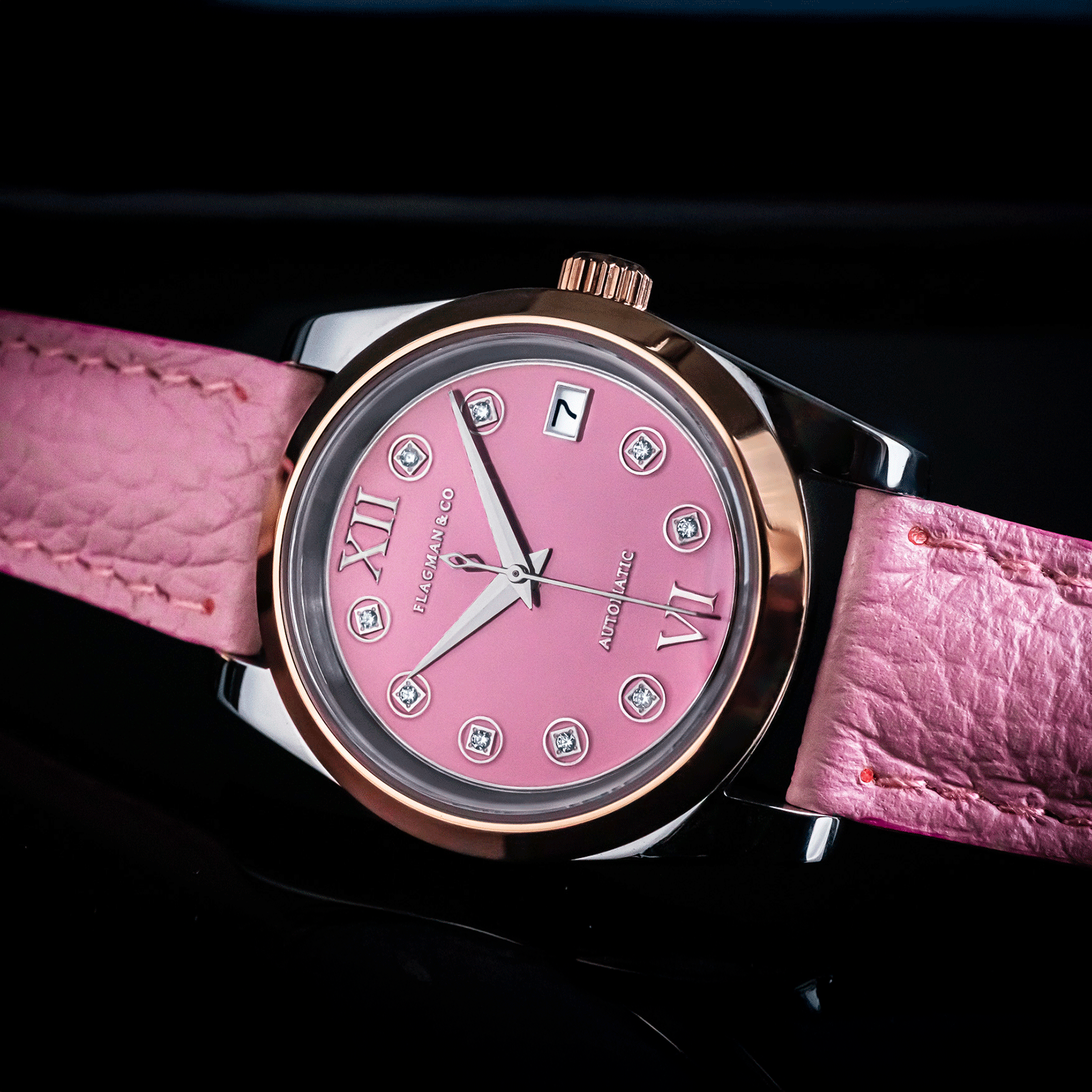 Lumine Pink Automatic Mechanical Watch in handmade watch