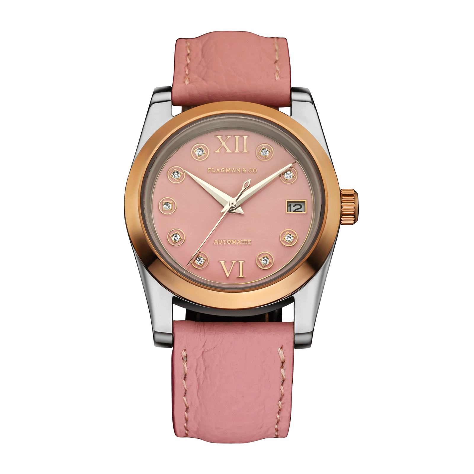 Automatic Mechanical watch for women Lumine Pink with pink color leather strap #color_pink