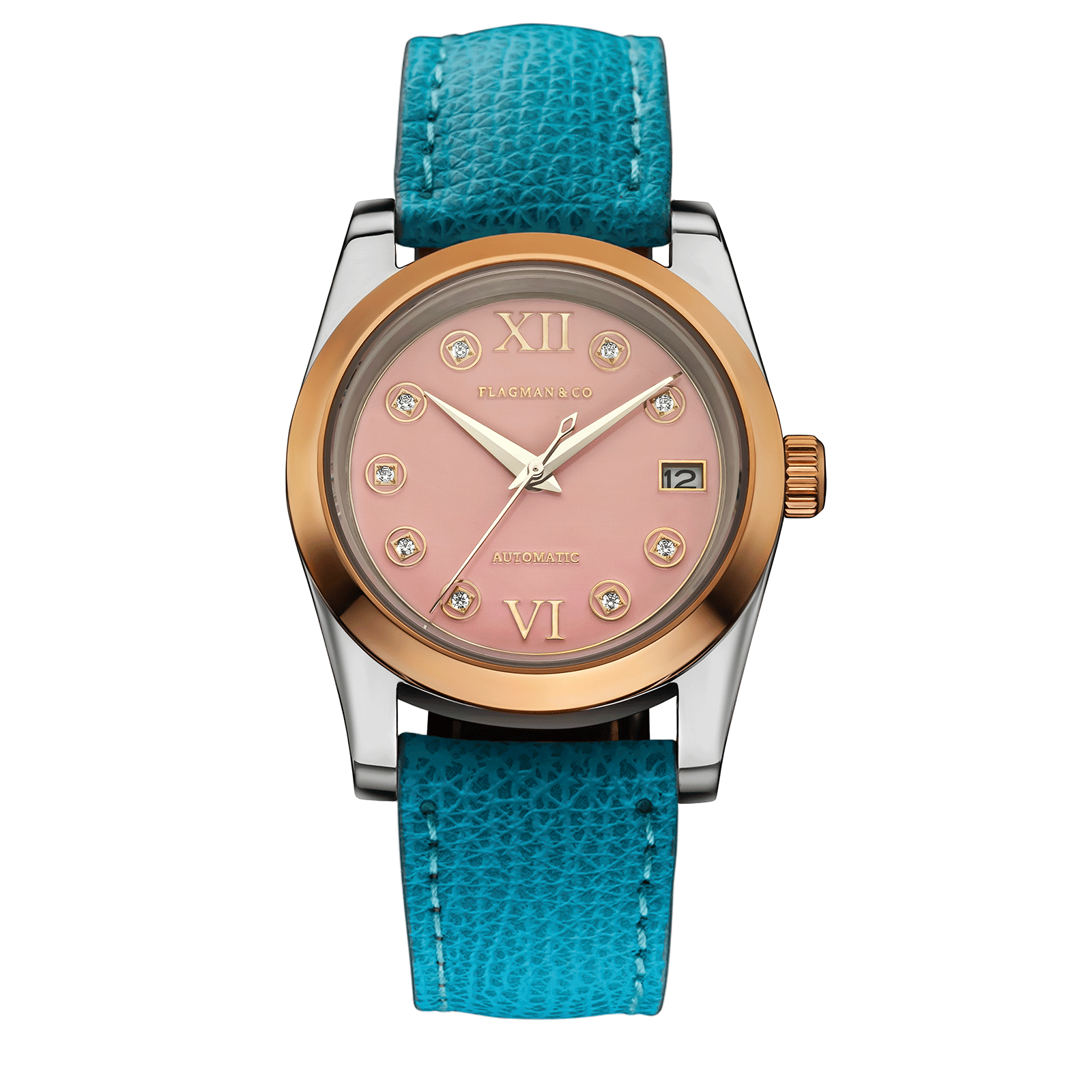 Luxury womens watch Lumine Pink with Tiffany leather strap #color_tiffany