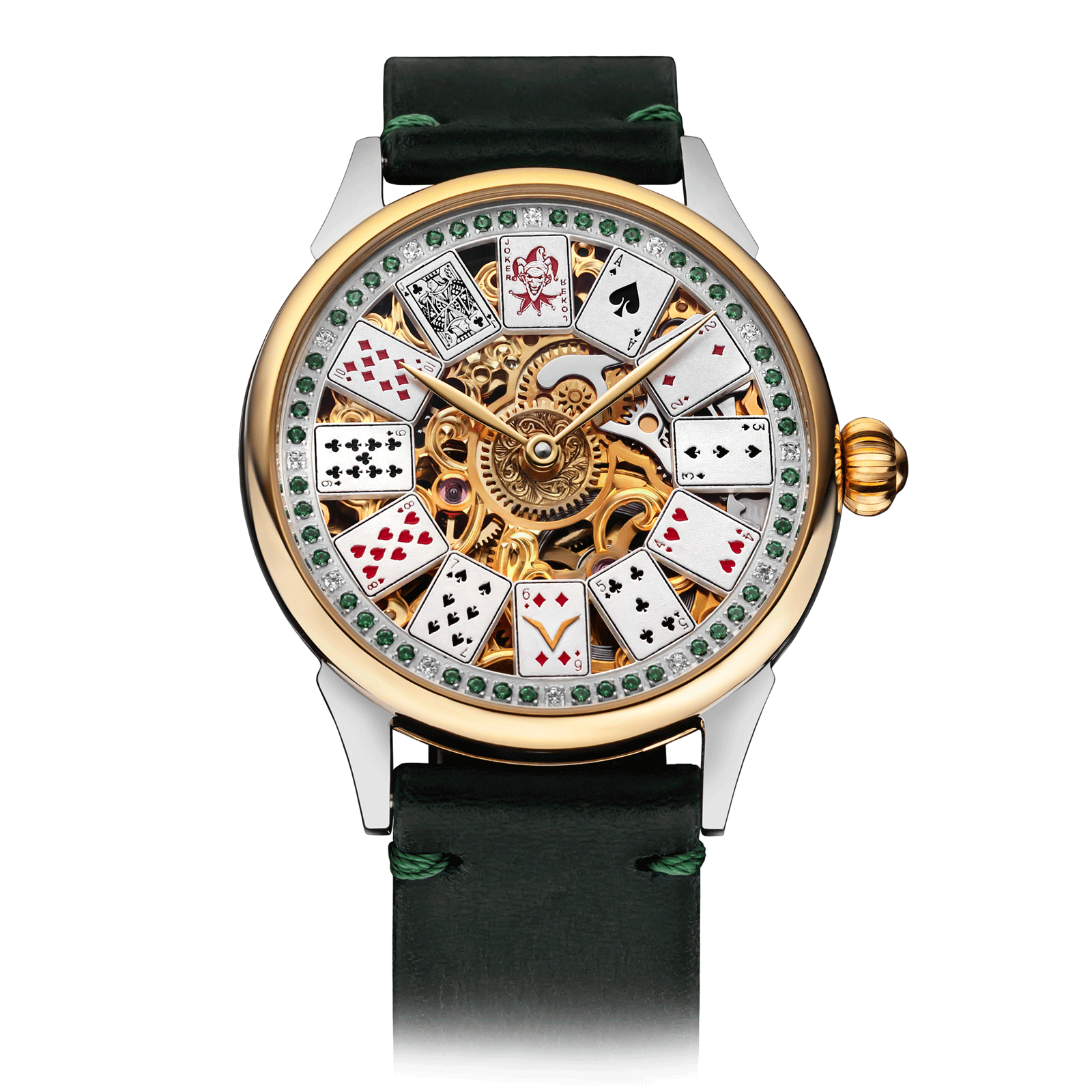 Emerald Royale with Green Leather Strap – Skeleton Watch #color_green