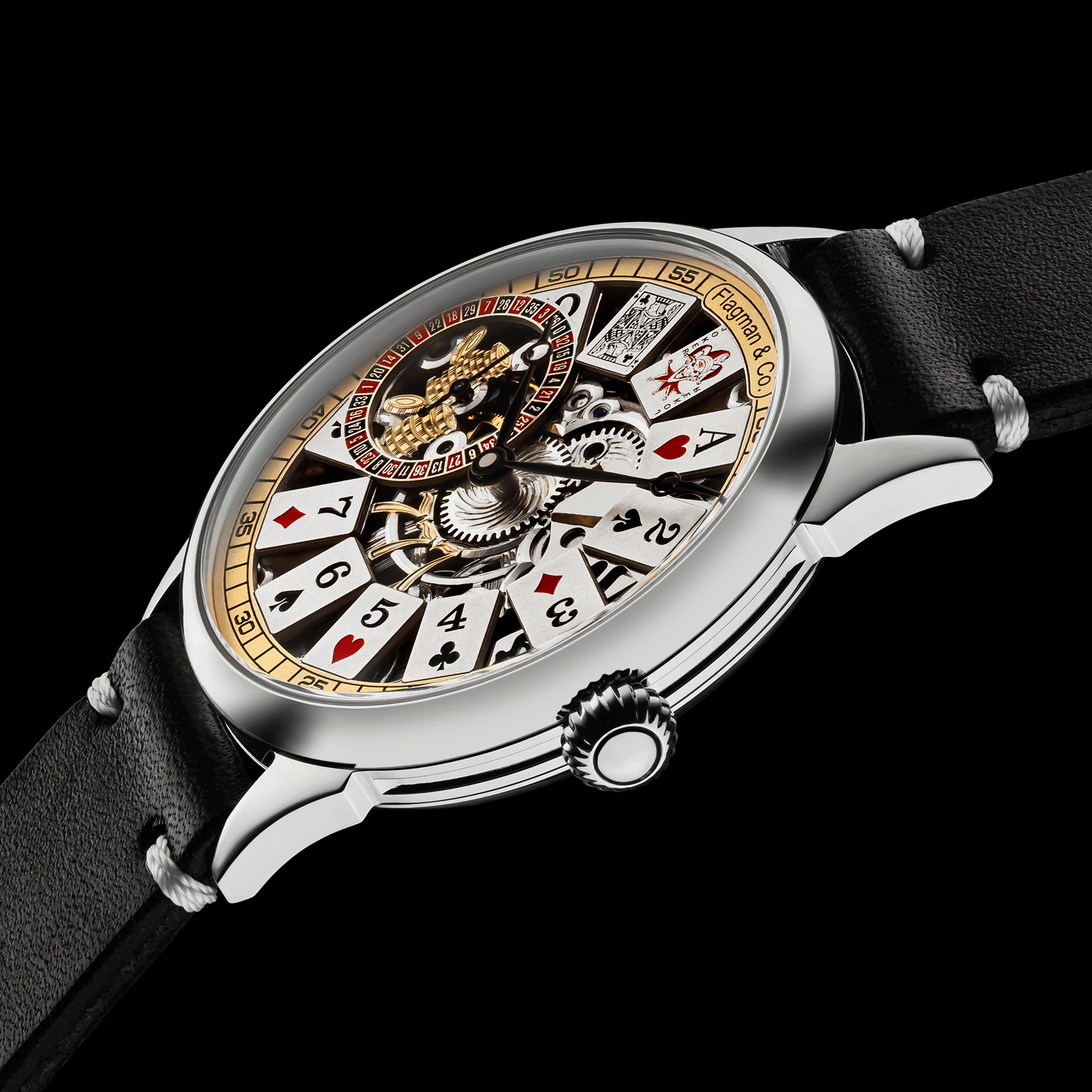 Front view detail of Card Table 3.0 casino skeleton watch