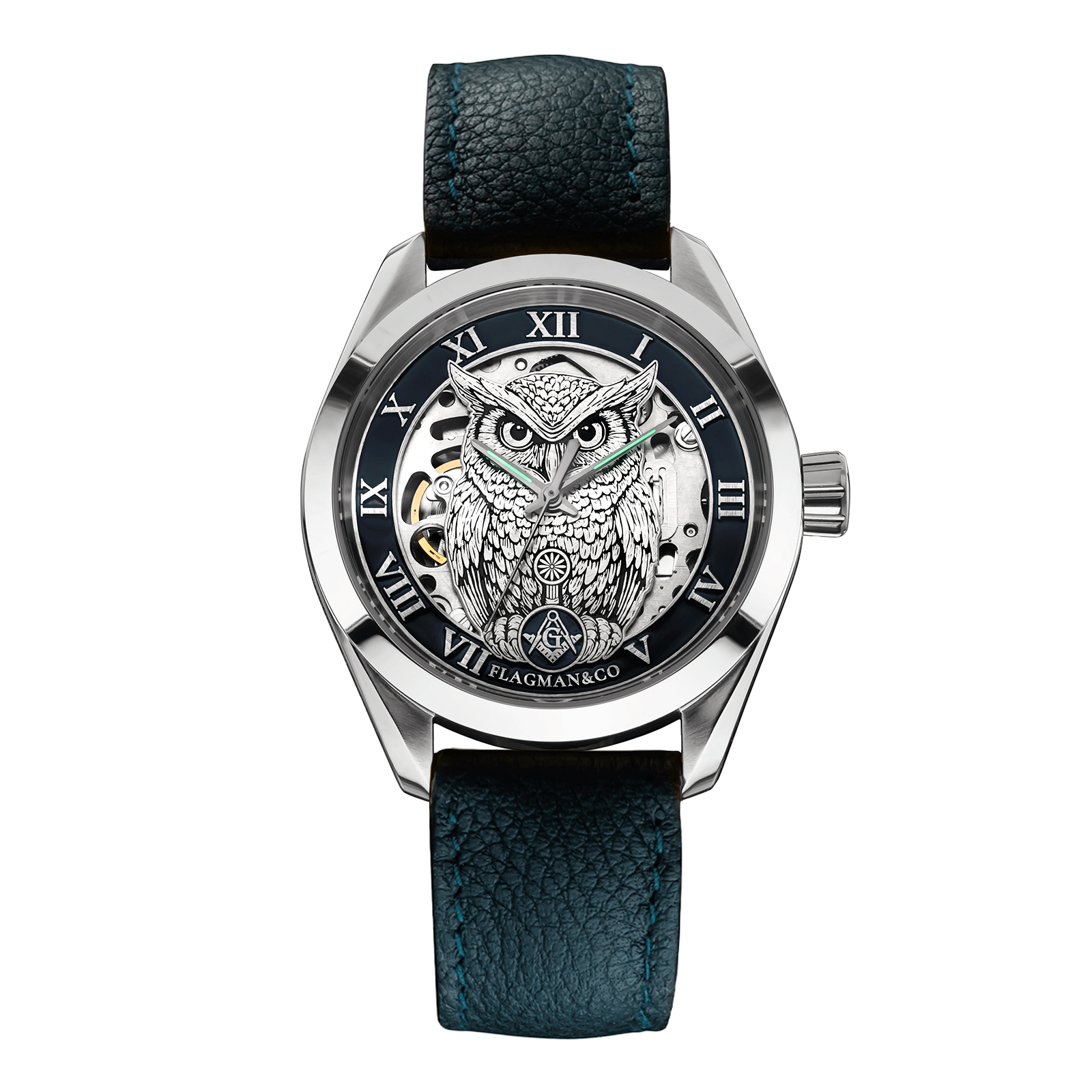 Noctua Blue Masonic Watch on Green Strap #color_green