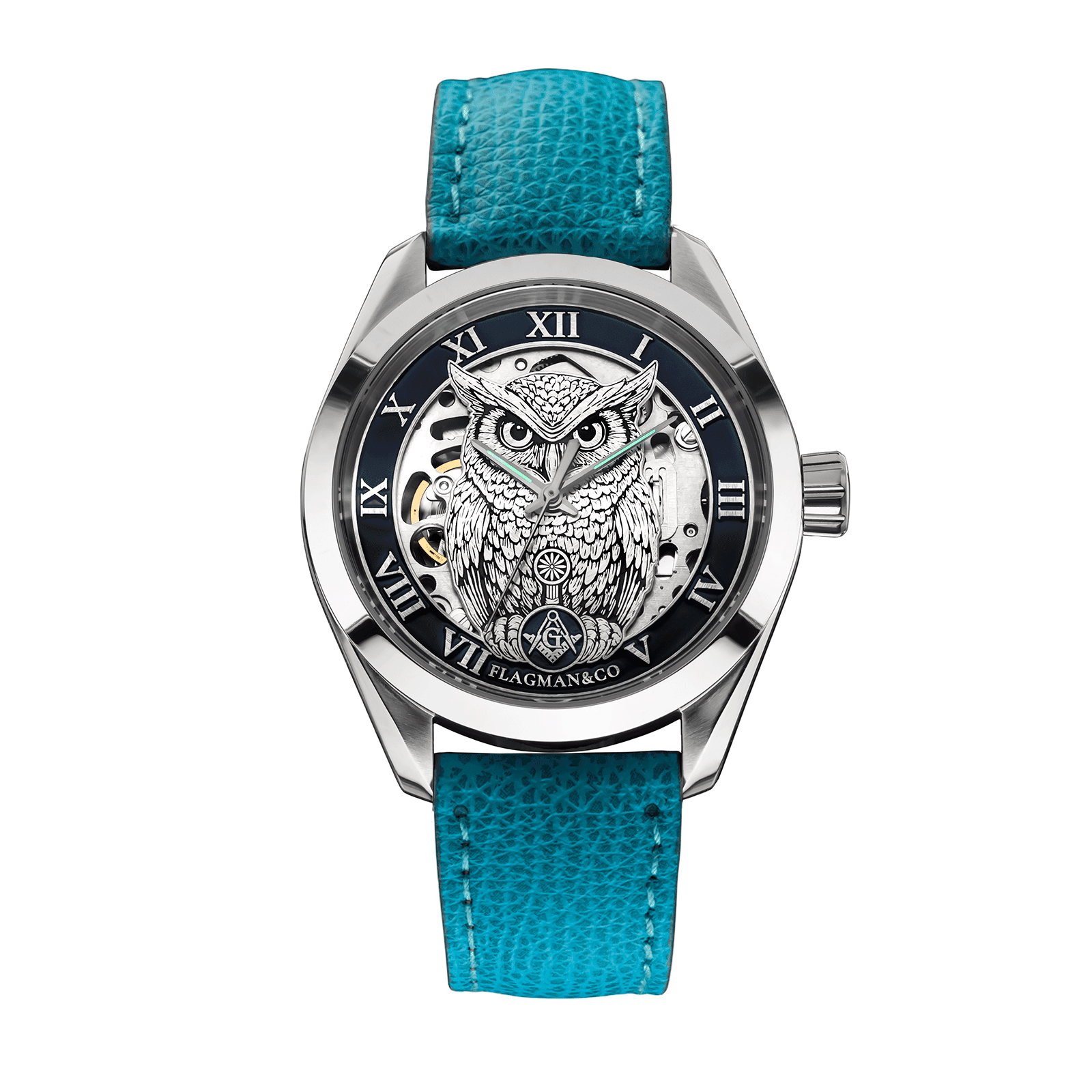 Noctua Blue Freemason watch on Lagune Strap #color_Lagune
