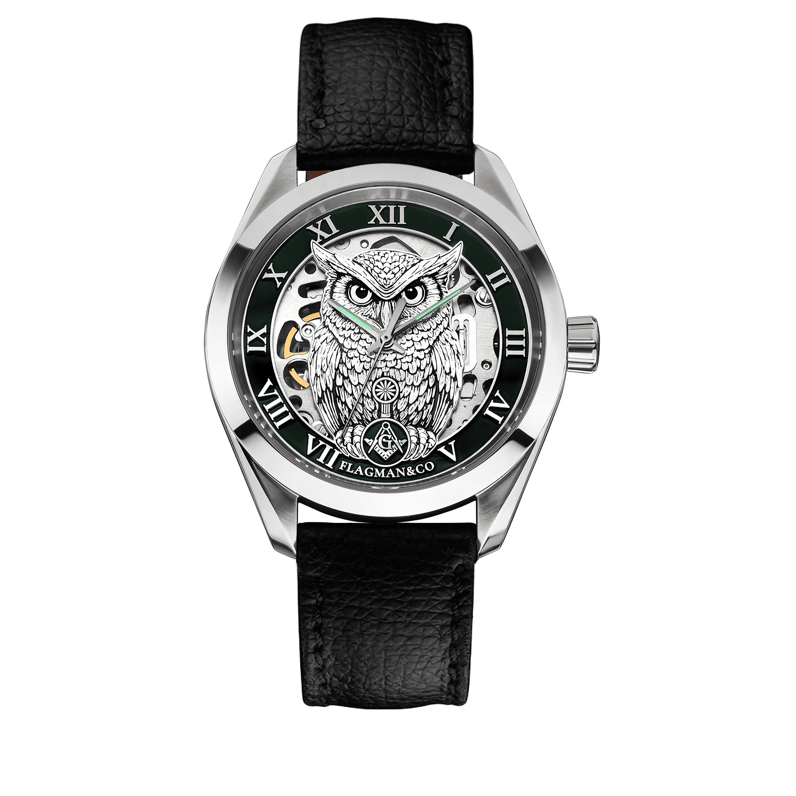 Men’s Automatic Watch Noctua Green on Black Strap #color_ black