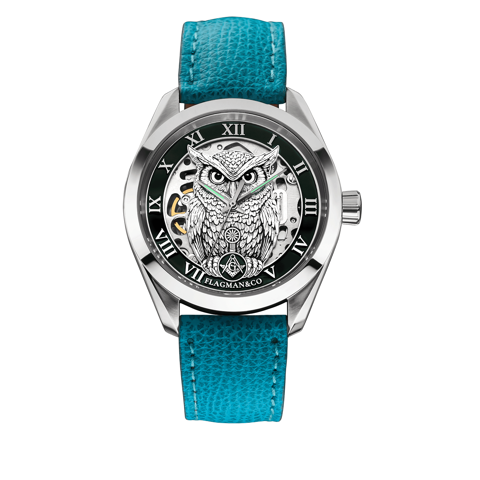 Noctua green Freemason watch on Lagune Strap #color_Lagune
