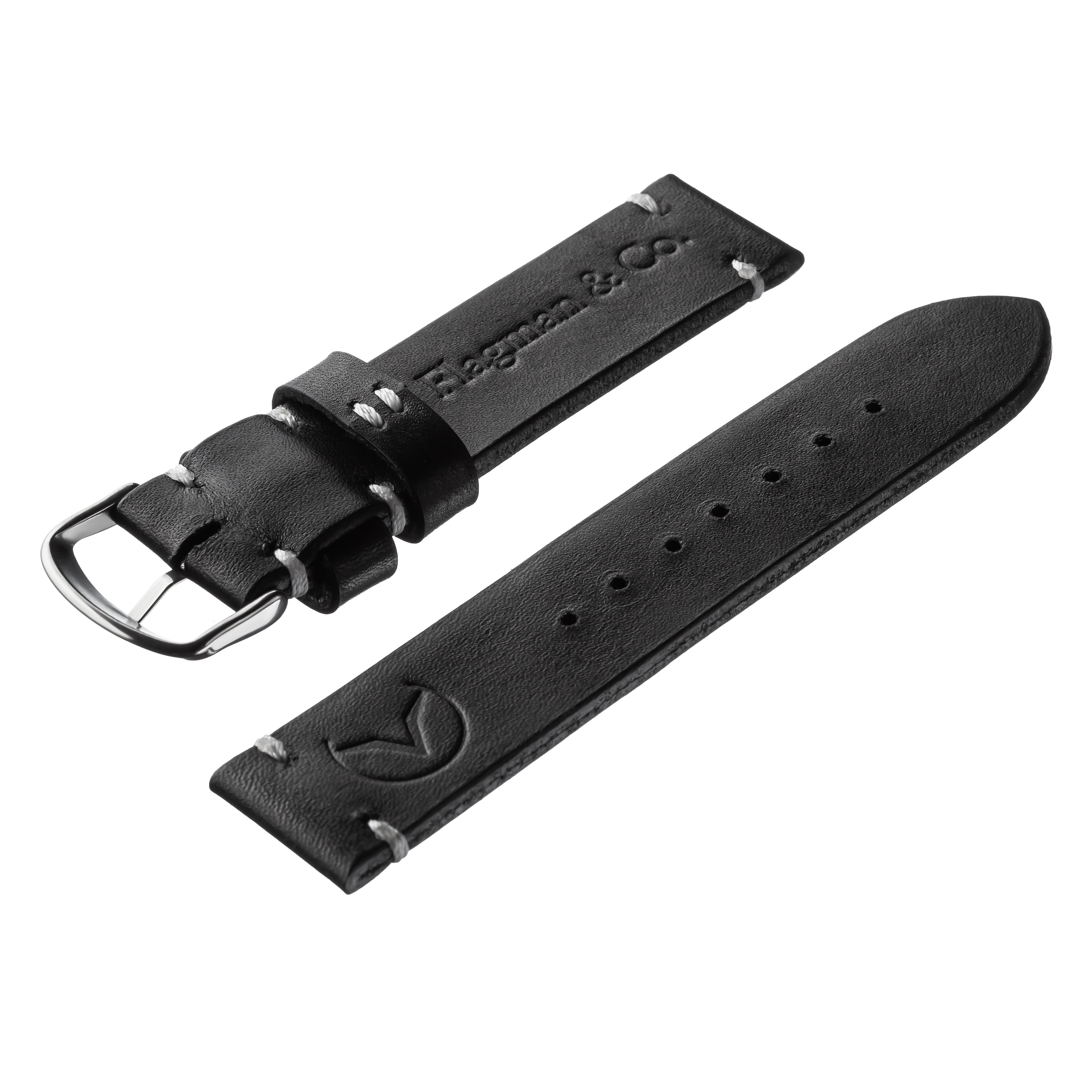 Back side of Italian Pueblo leather Handmade watch strap, Black