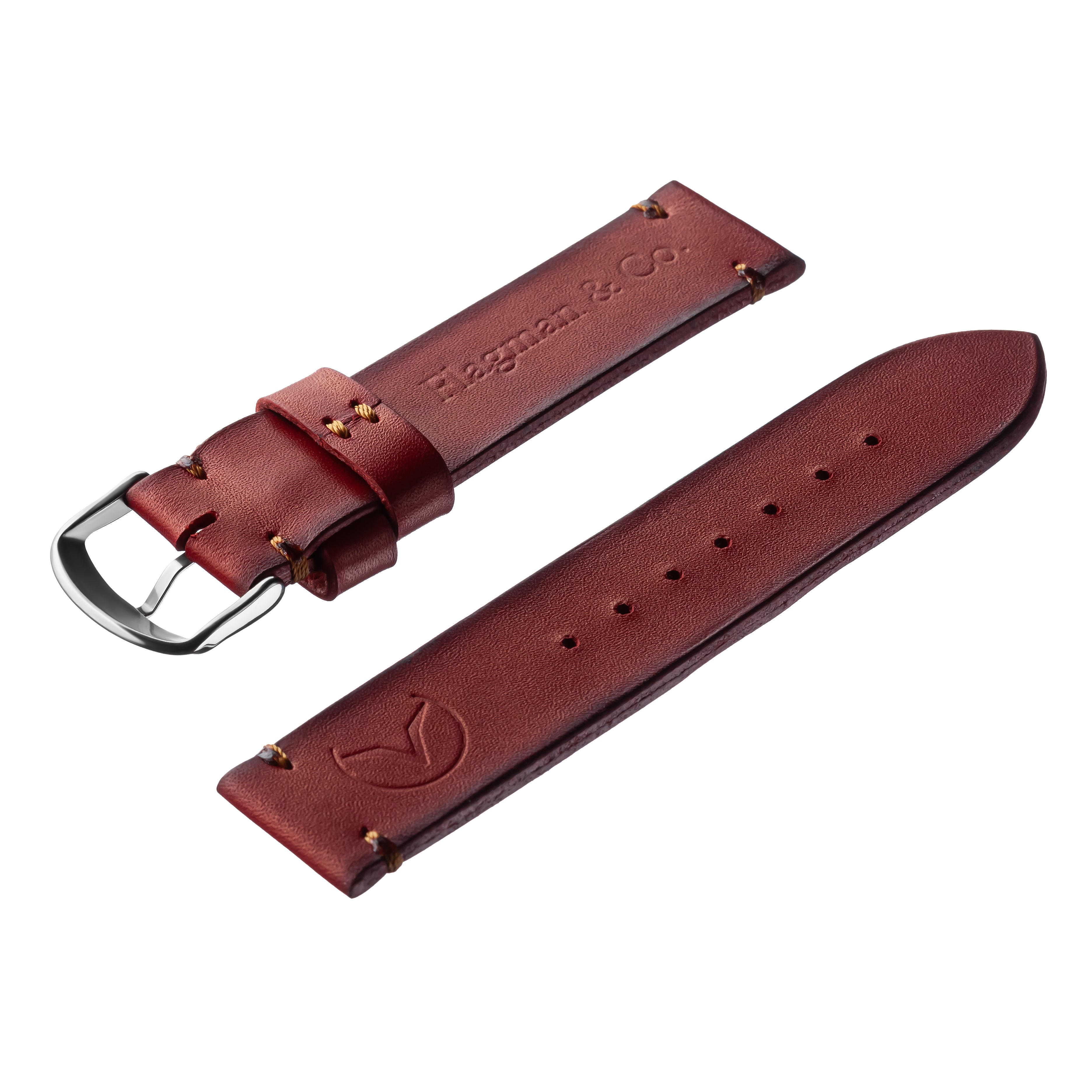 Back side of Italian Pueblo leather Handmade watch strap, red
