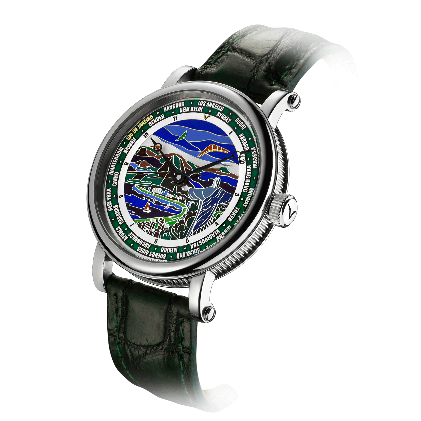 Designer watch with side crown and detailed case finish - Rio De Janeiro