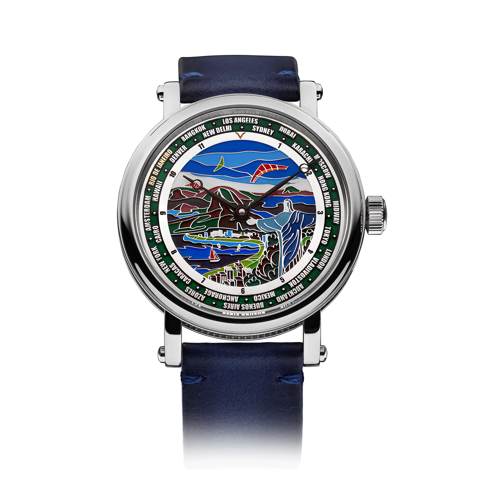 Blue Leather Strap on Mechanical Watch Rio de Janeiro #color_blue