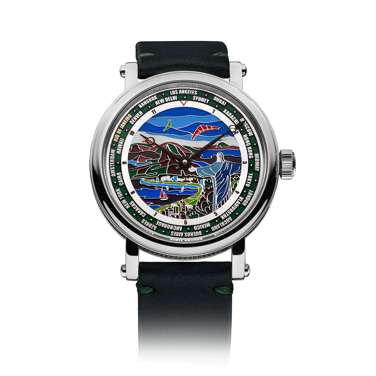 Green Leather Strap on Designer Watch Rio de Janeiro #color_green