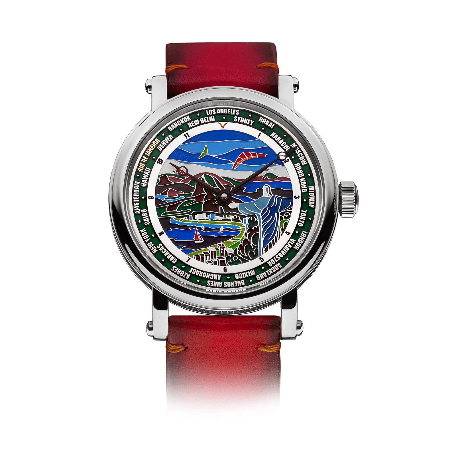 Red Leather Strap on Handmade Watch Rio de Janeito #color_red