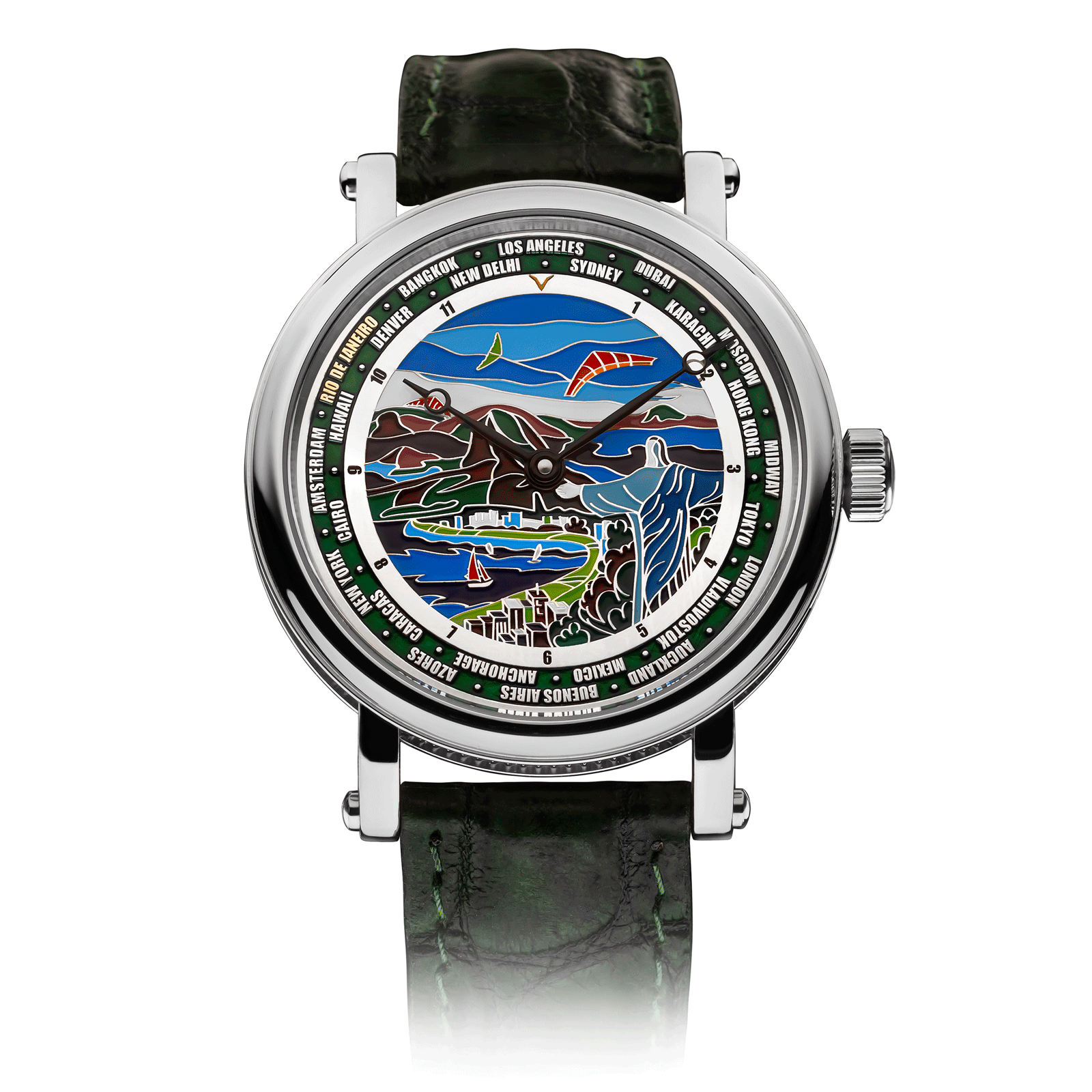 Dark Green Leather Strap on Handmade Watch Rio De Janeiro #color_dark-green