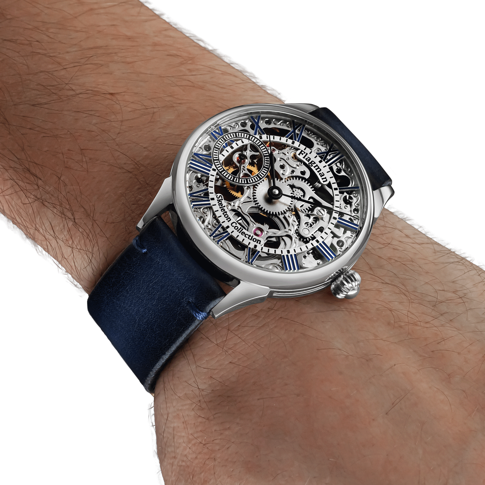 Rome Skeleton watch worn on mens wrist