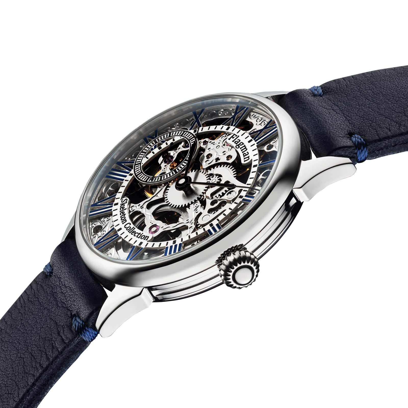 Close-up of Steampunk watch Rome with side crown and detailed case finish