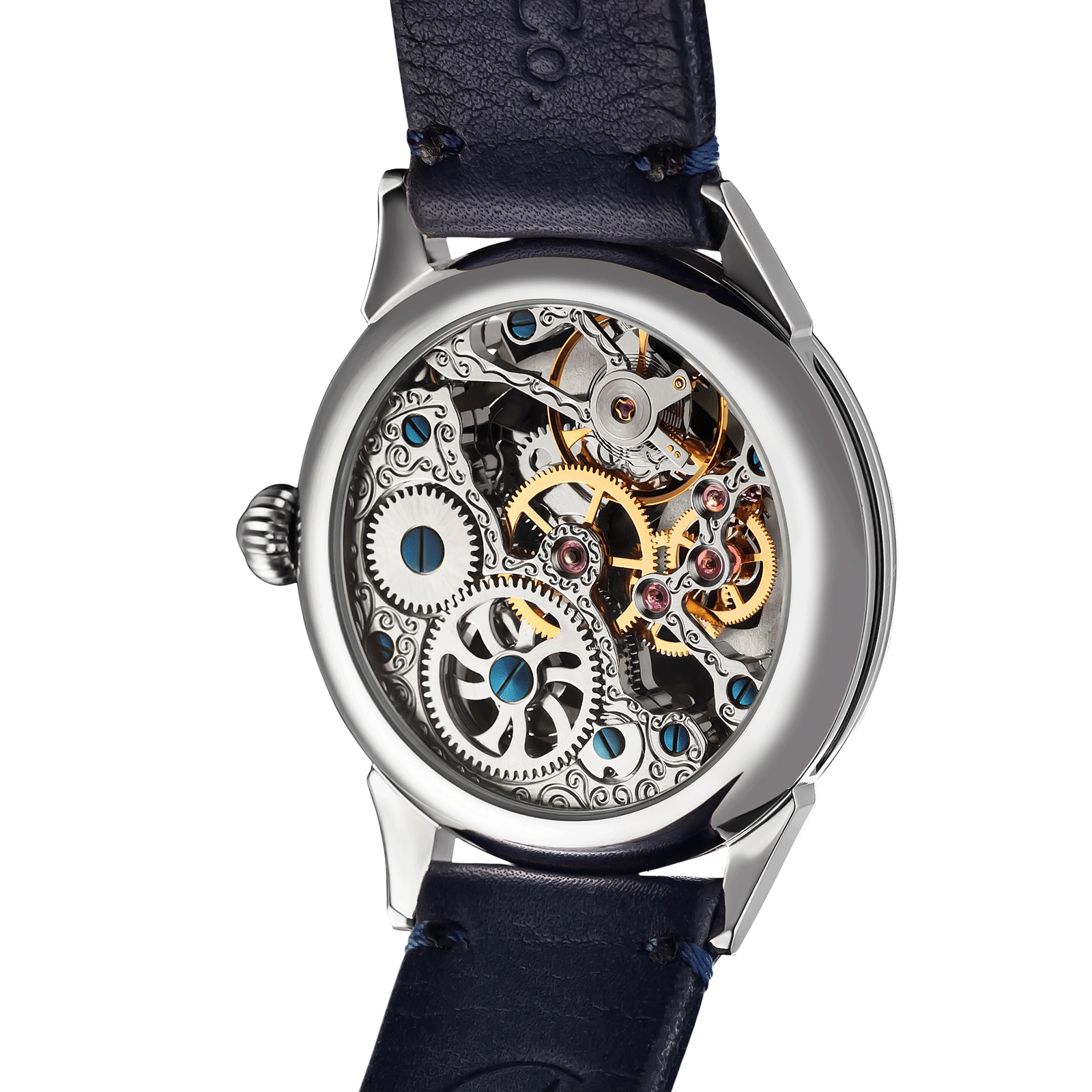 Back view of Rome Mechanical watch – exposed movement and caseback design