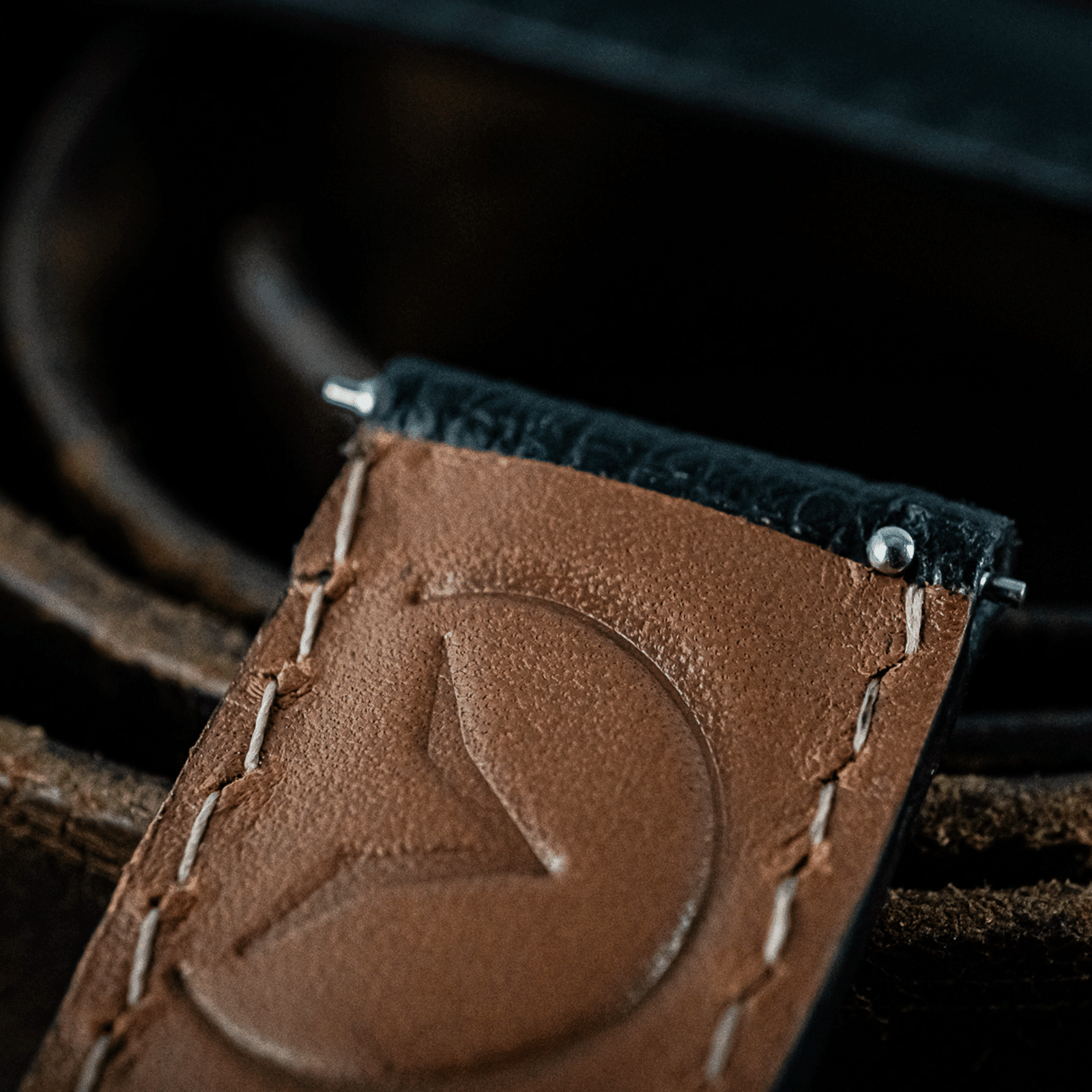 Back side of Black Italian Safian leather Handmade watch strap, close up