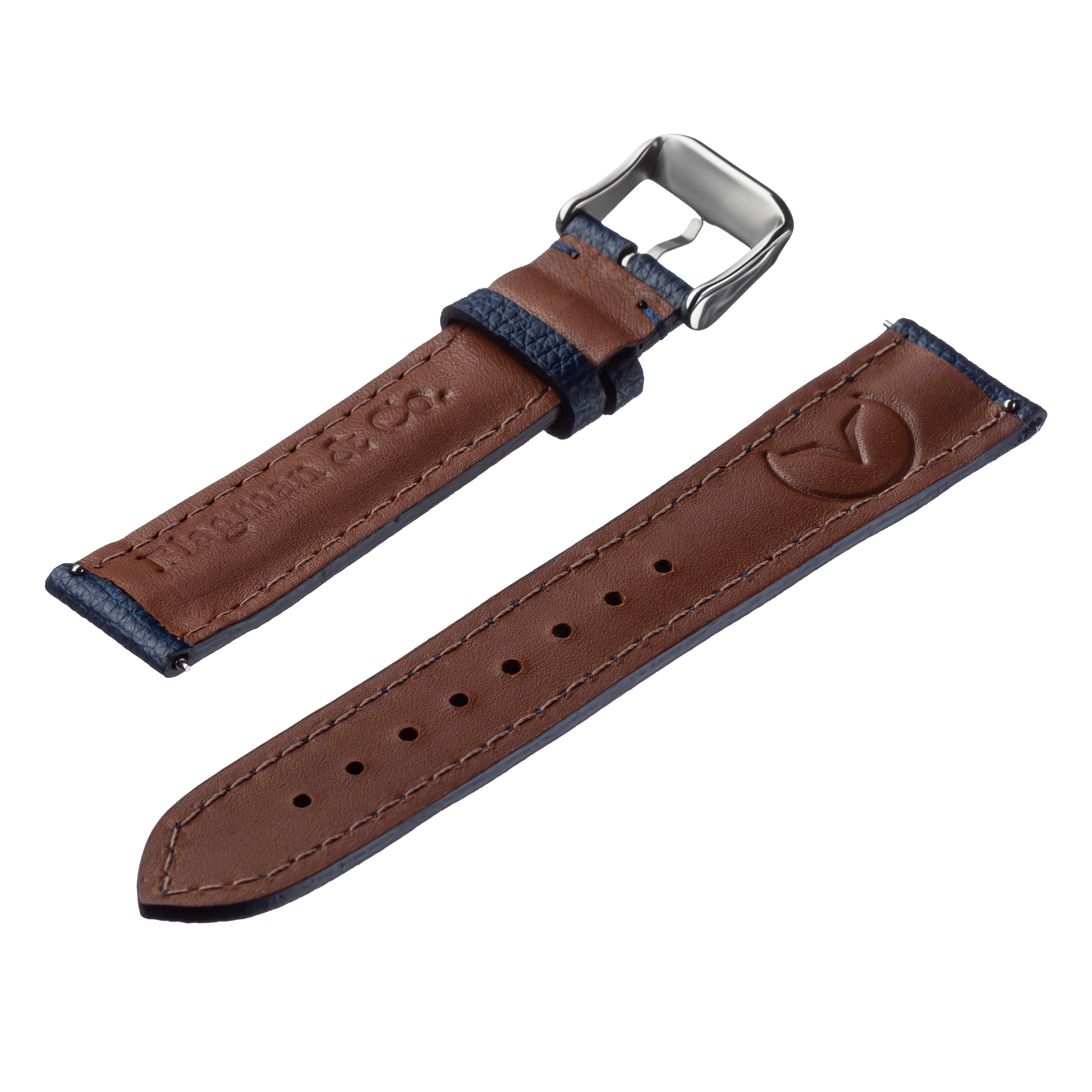 Back side of Blue Italian Safian leather Handmade watch strap