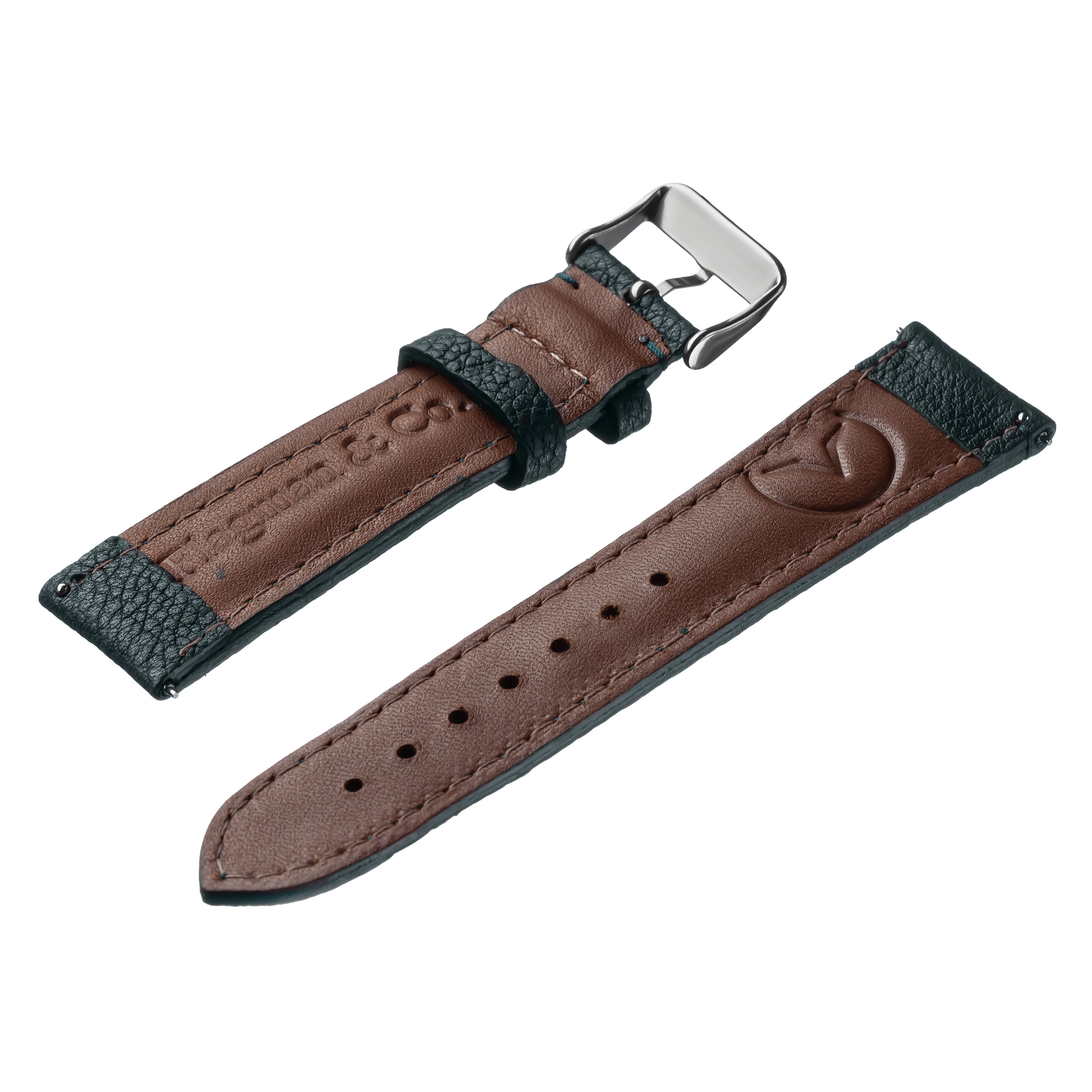 Back side of Green Italian Safian leather Handmade watch strap