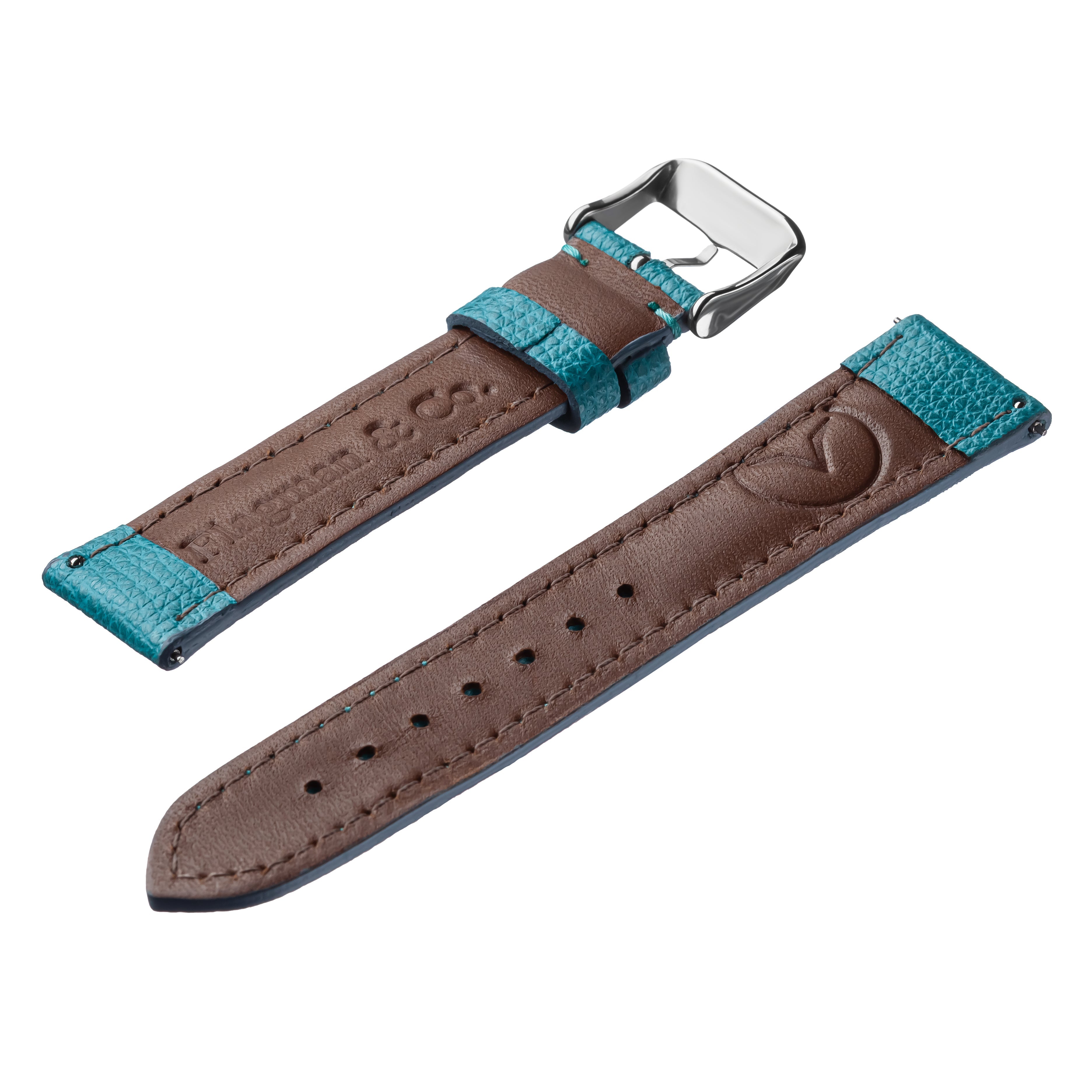 Back side of light-blue Italian Safian leather Handmade watch strap