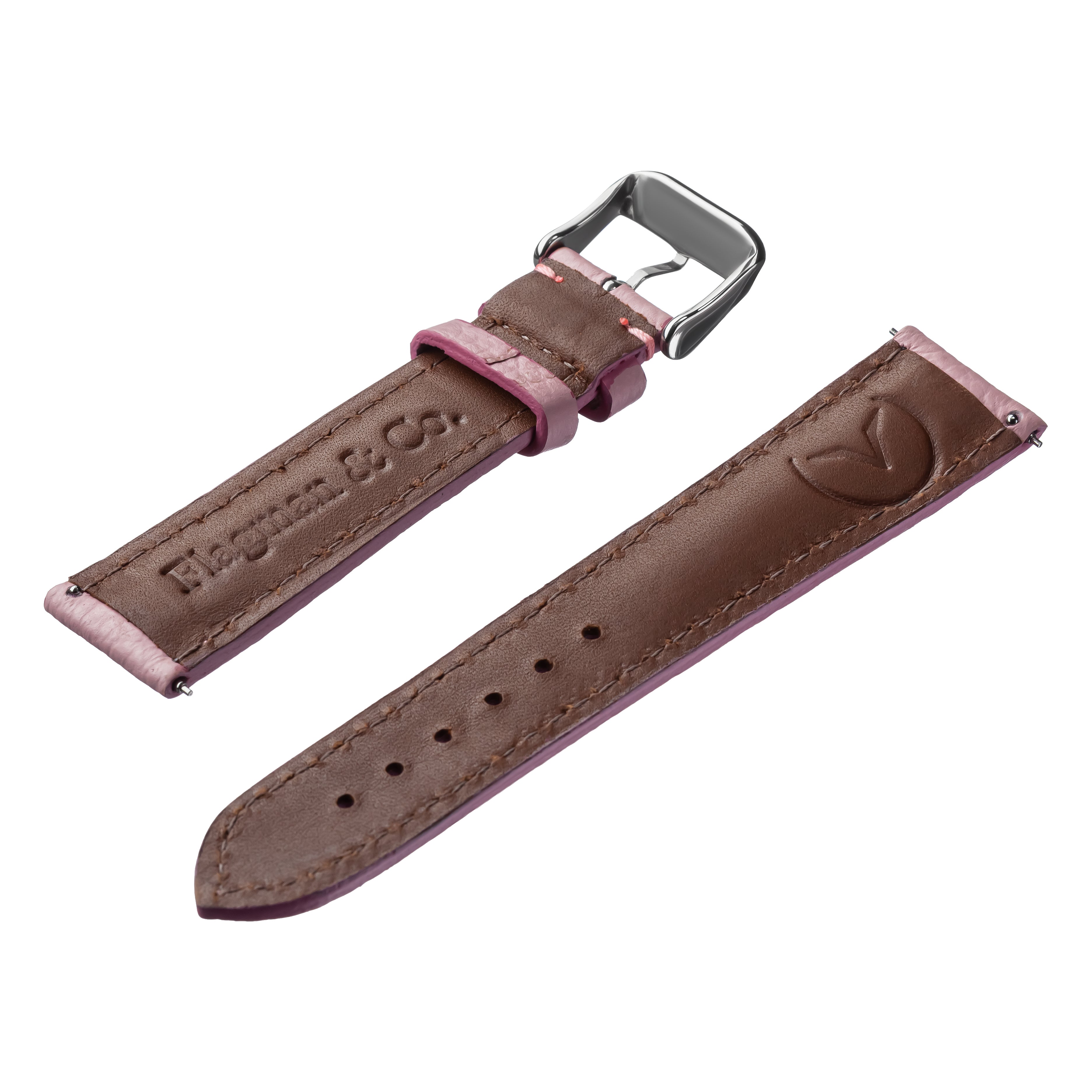 Back side of pink Italian Safian leather Handmade watch strap