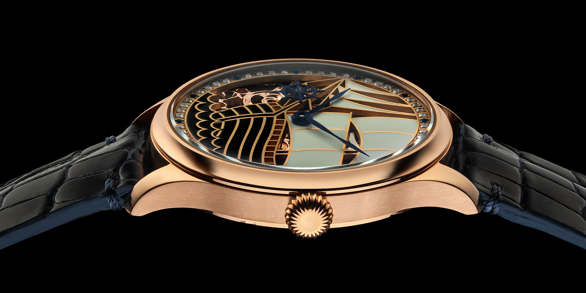 Close-up of San Marino mechanical watch crown