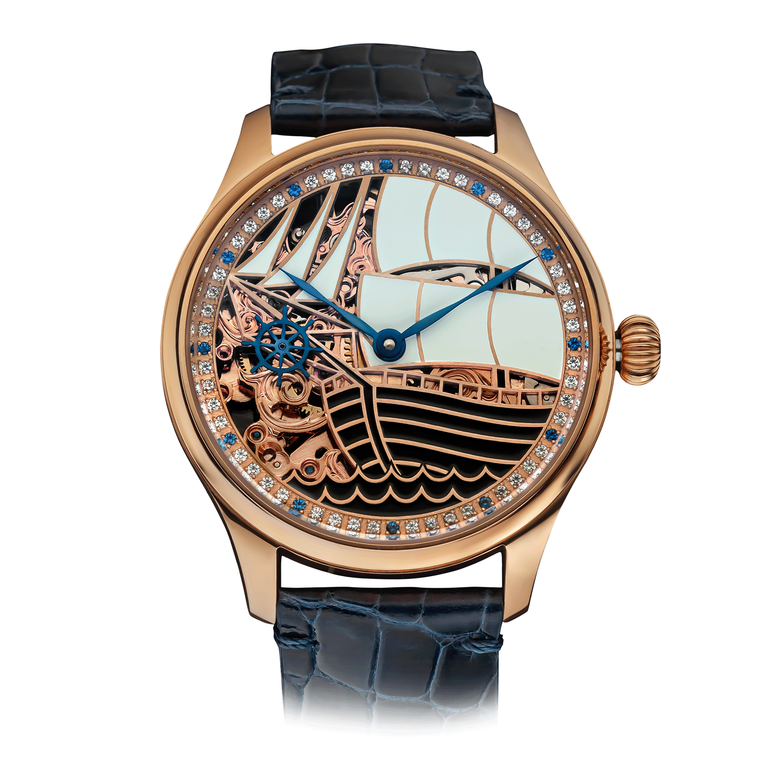San Marino Luxury watch with intricate design and blue leather strap #color_dark-blue