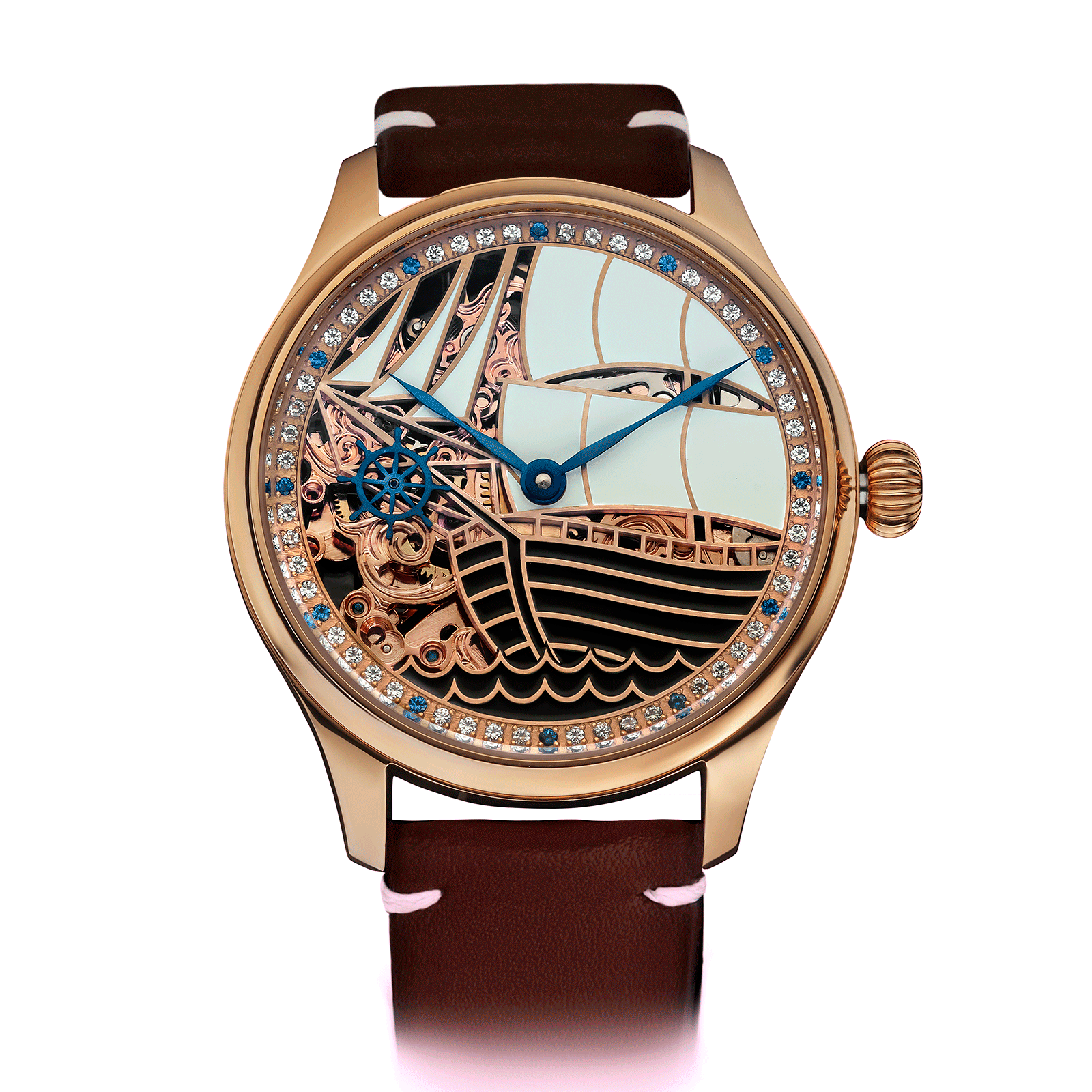 San Marino Luxury watch with intricate design and brown leather strap #color_brown