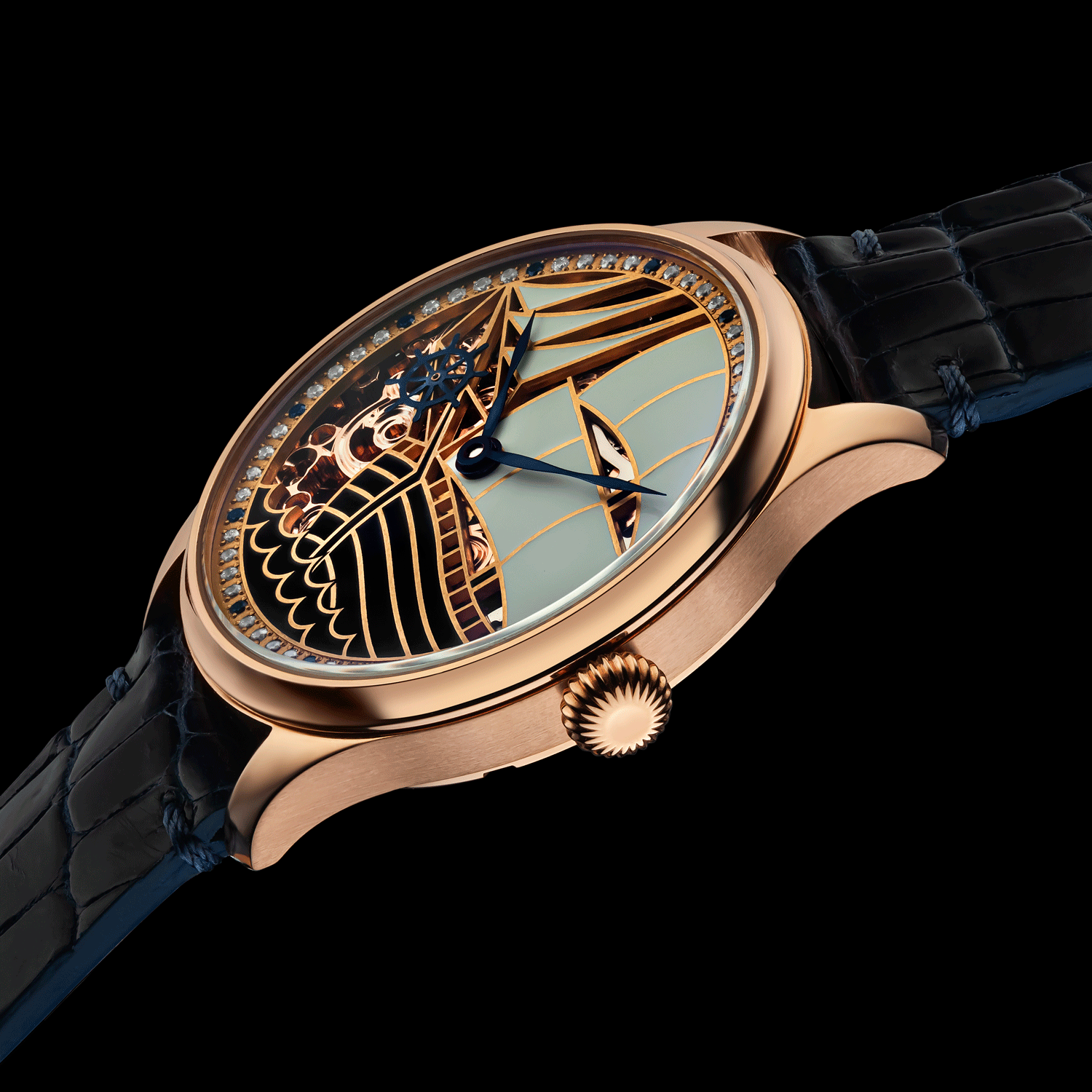 Front view detail of San Marino skeleton watch