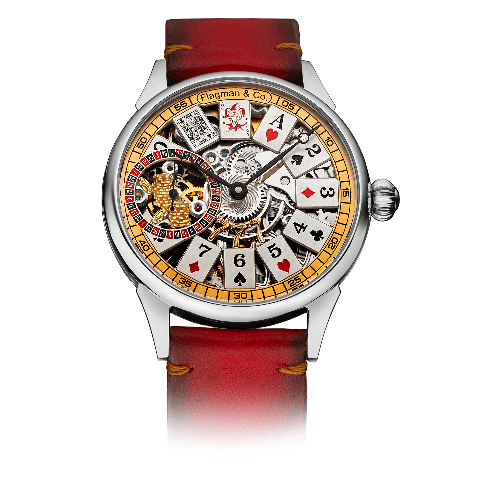 Red Strap Handmade Watch – Card Table 3.0 #color_red