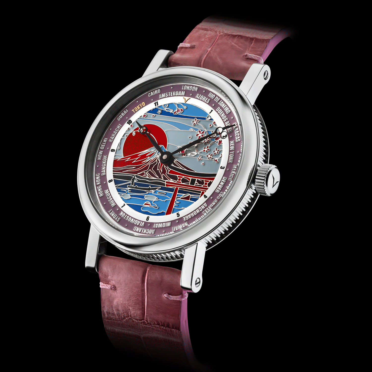 Detailed front view of Art Deco Mechanical watch Tokyo