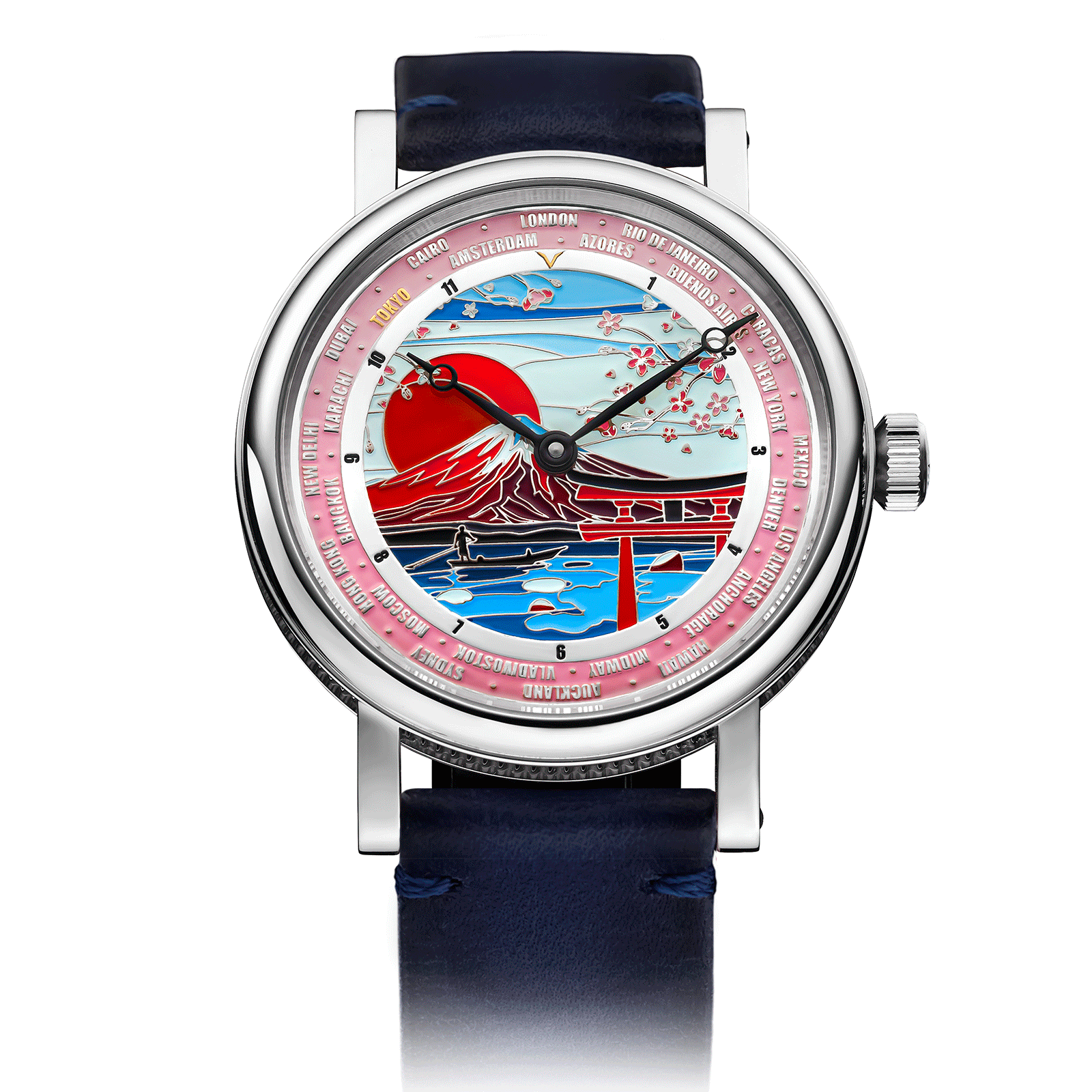 Blue Leather Strap on Mechanical Watch Tokyo #color_blue