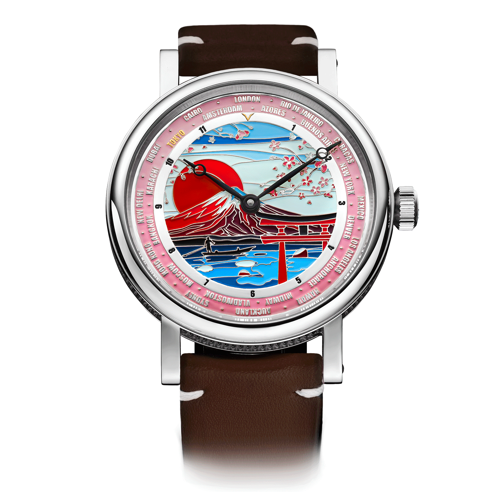 Brown Leather Strap on Mechanical Watch Tokyo #color_ brown