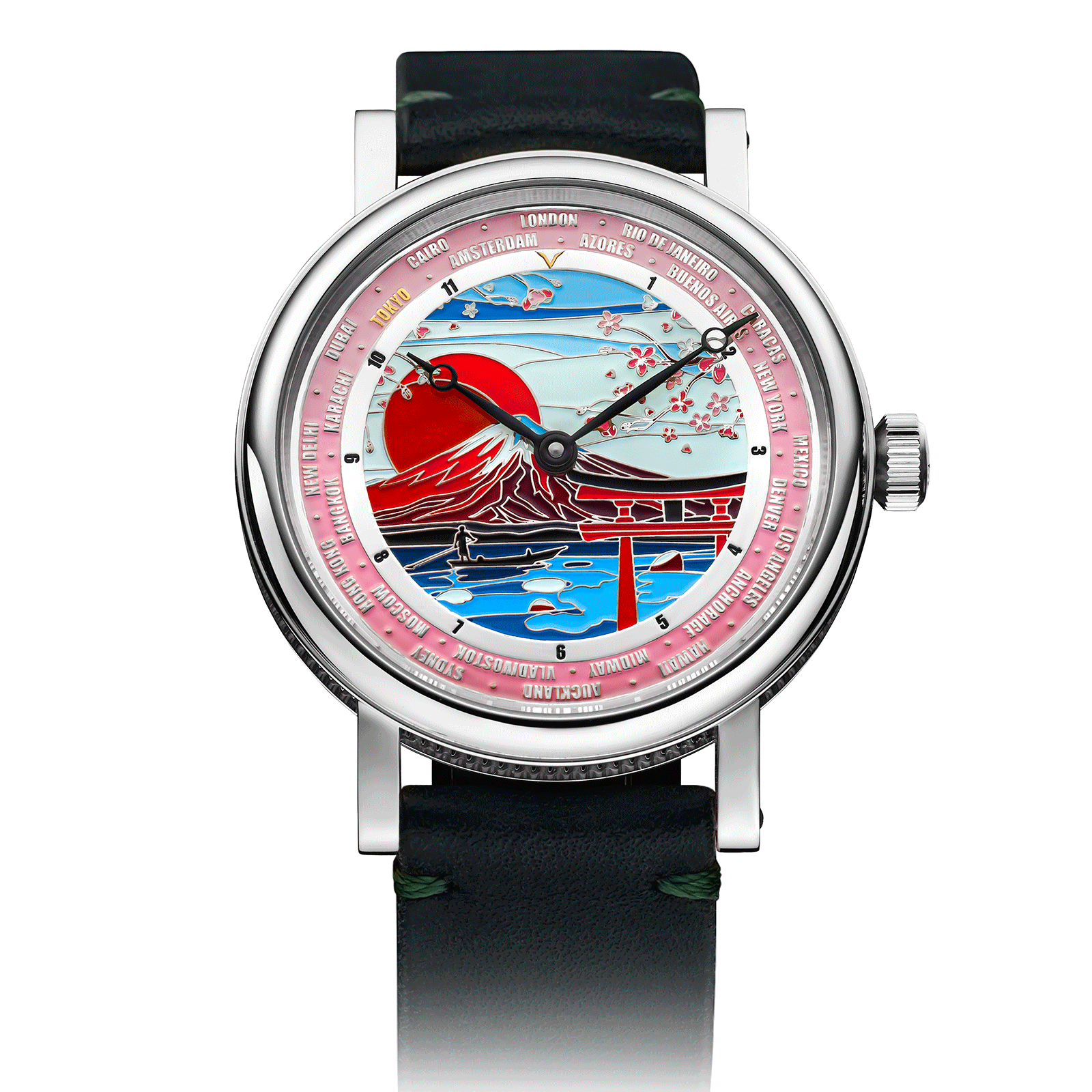 Green Leather Strap on Designer Watch Tokyo #color_green