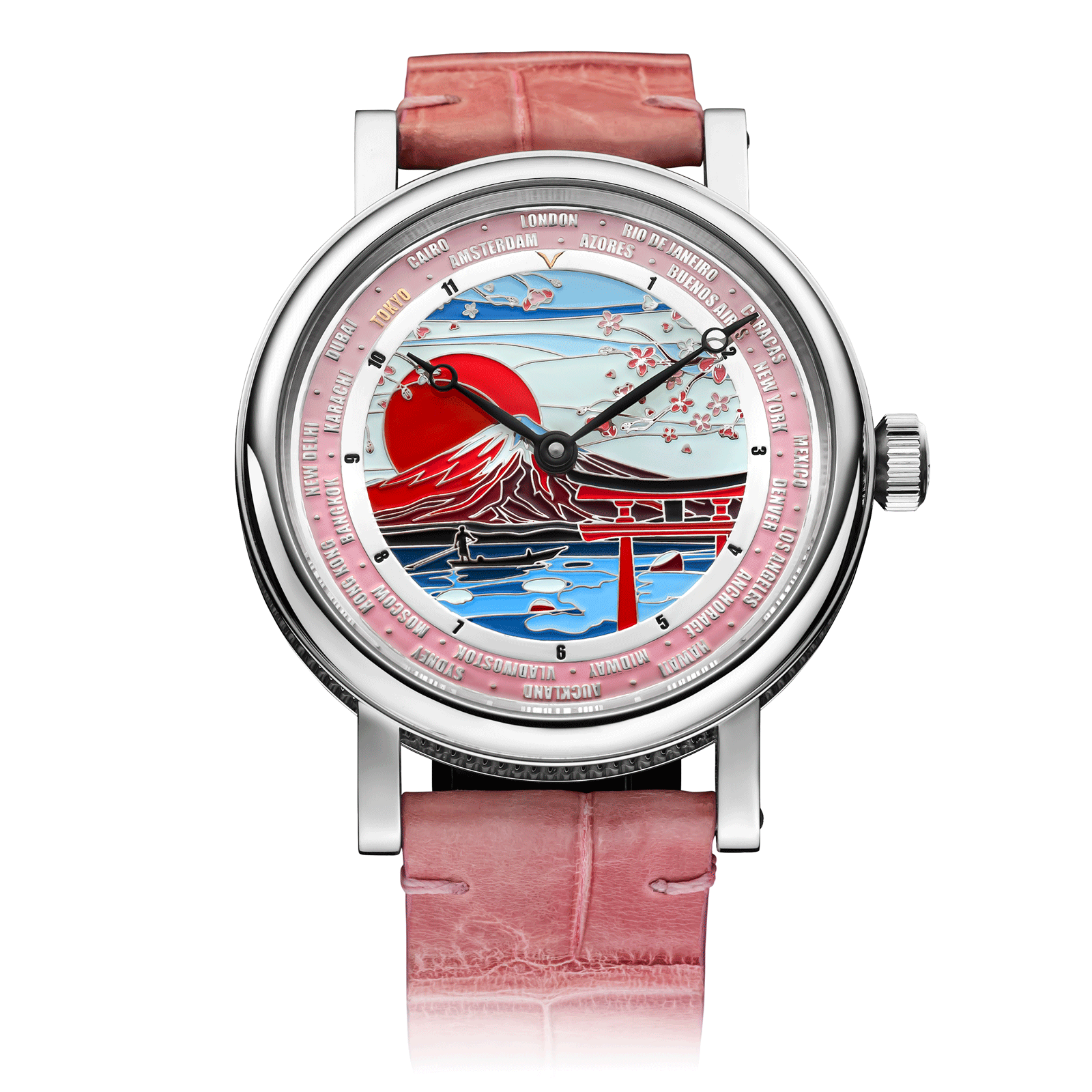 Pink Leather Strap on Handmade Watch Tokyo #color_pink