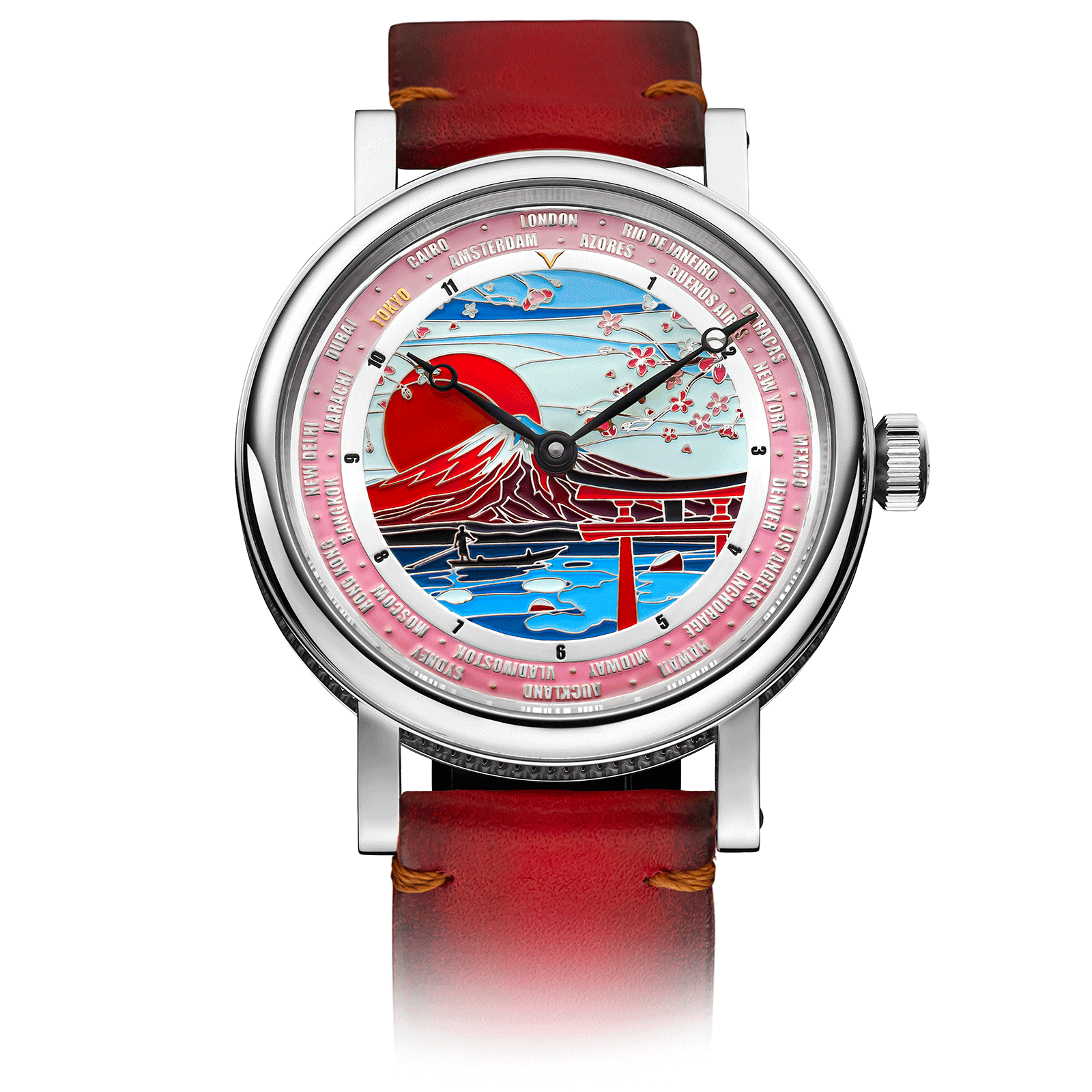 Red Leather Strap on Handmade Watch Tokyo #color_red